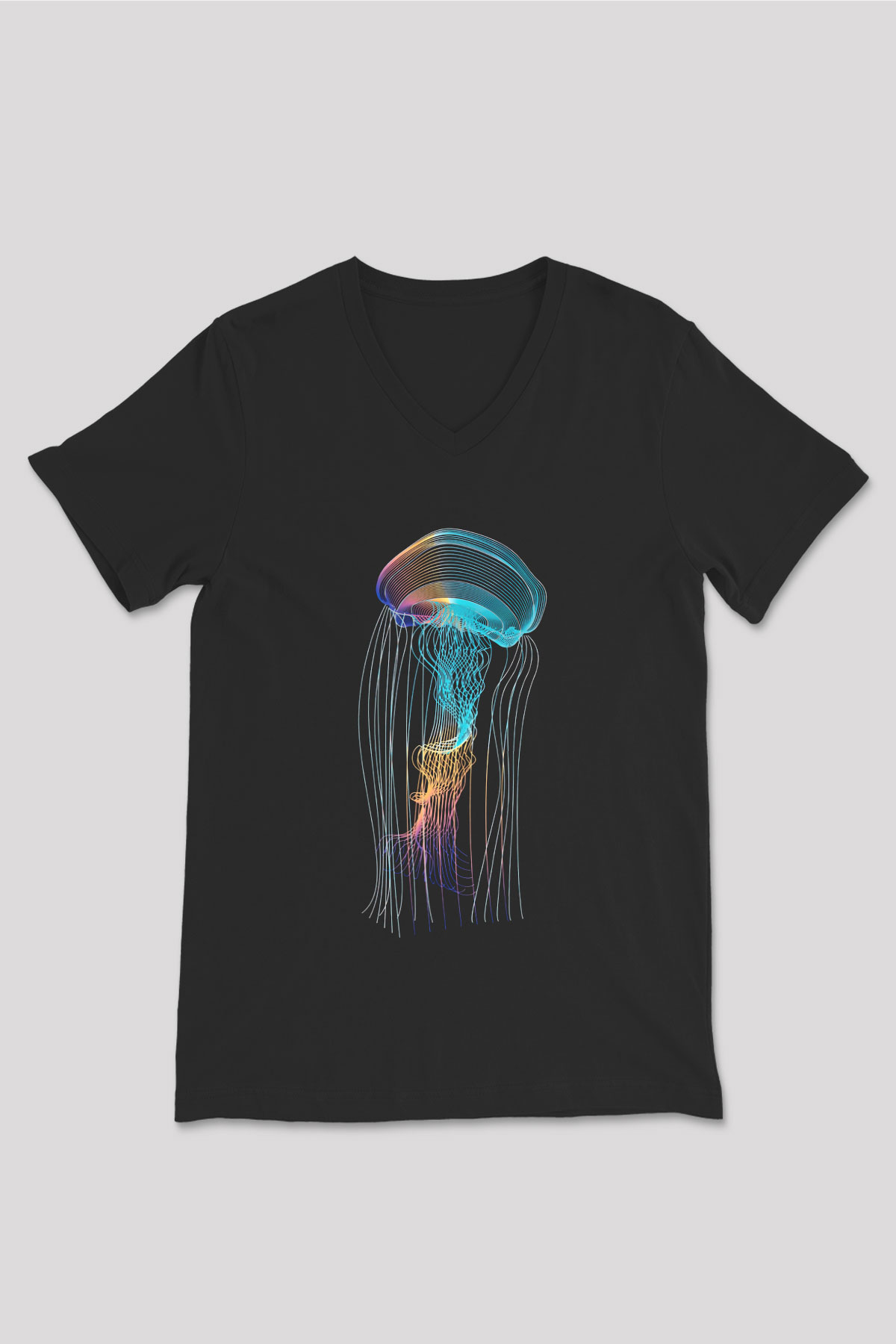 Deniz canlıları Siyah Unisex V Yaka Tişört T-Shirt