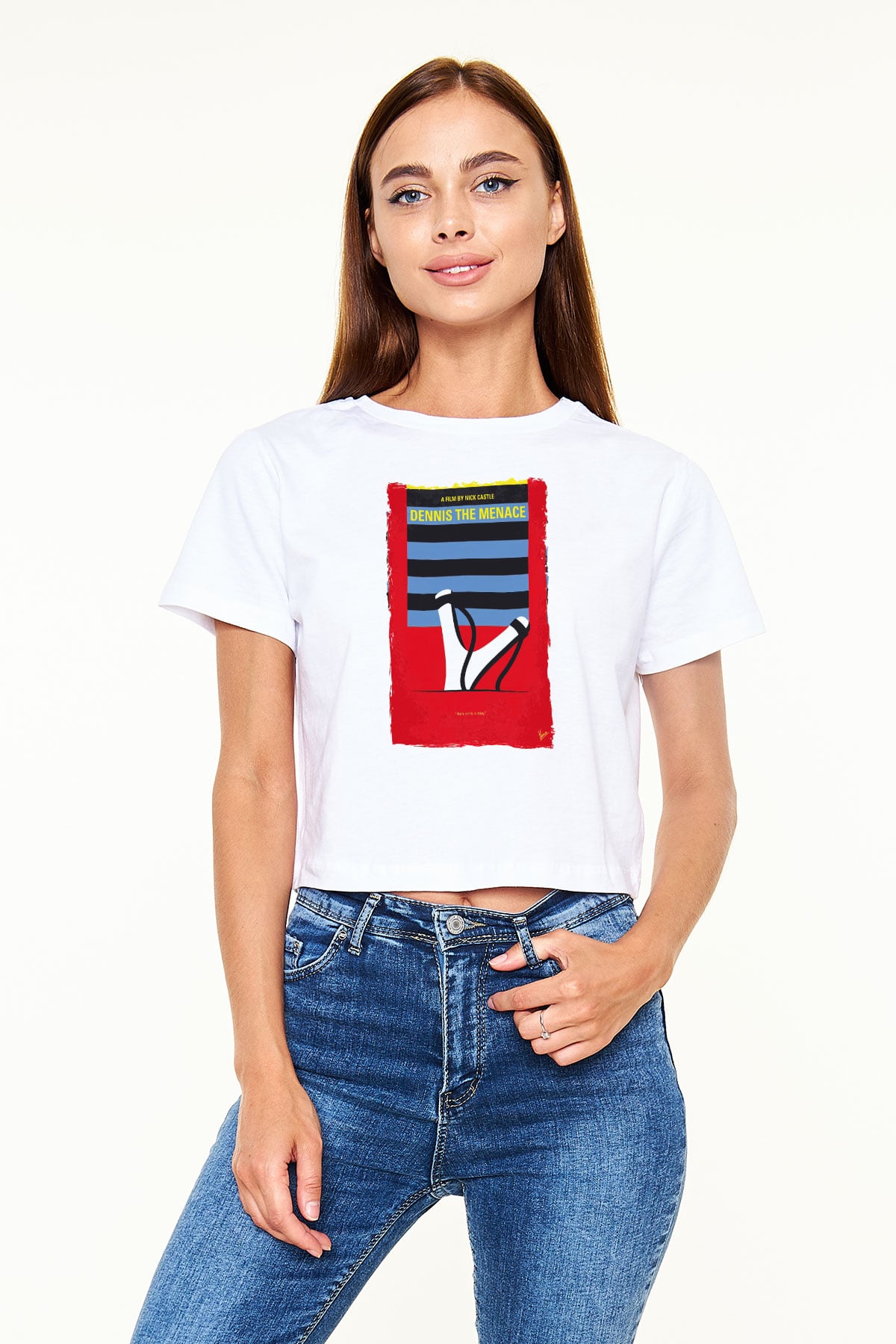 Dennis the Menace Beyaz  Crop Top Tişört