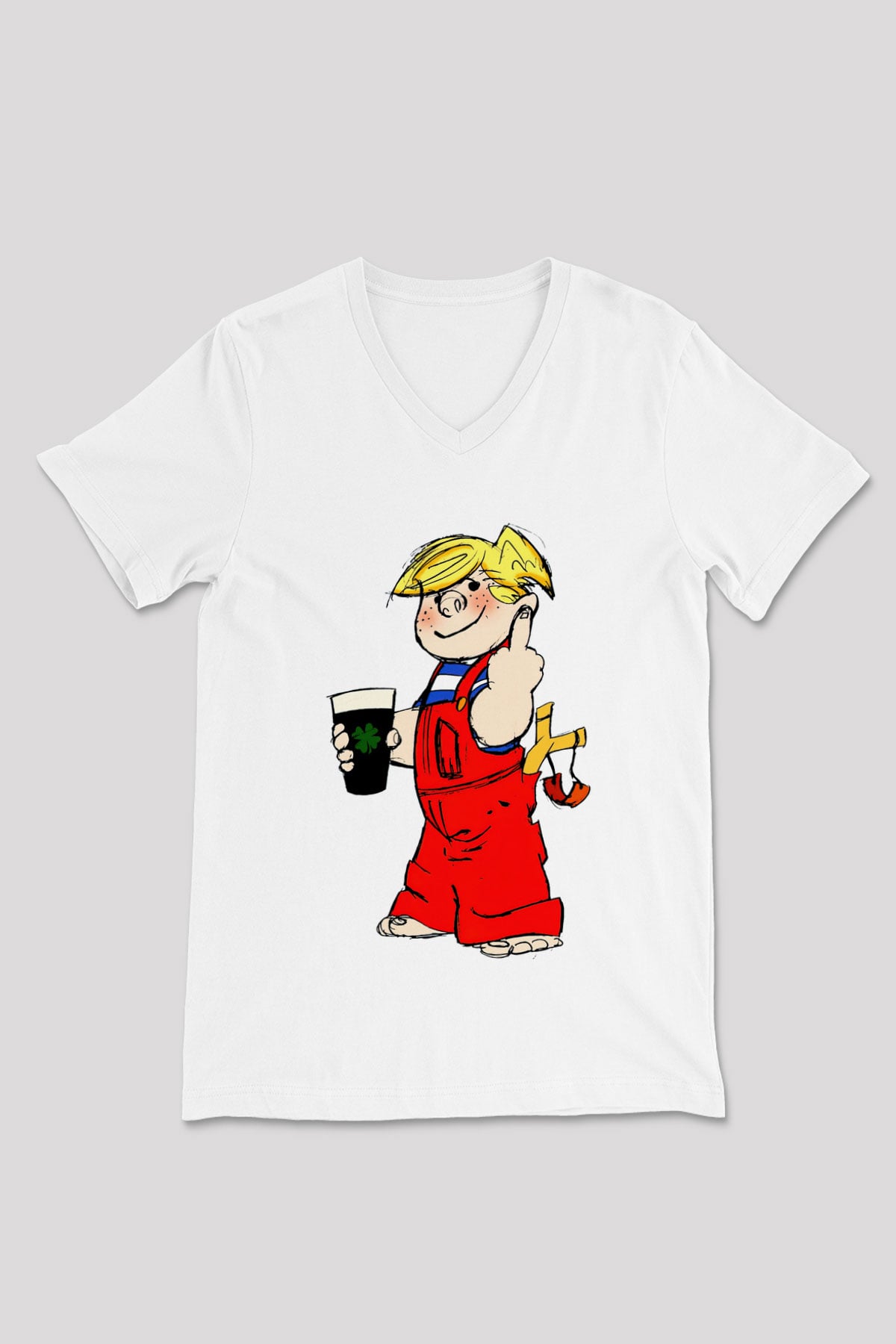 Dennis the Menace Beyaz Unisex V Yaka Tişört
