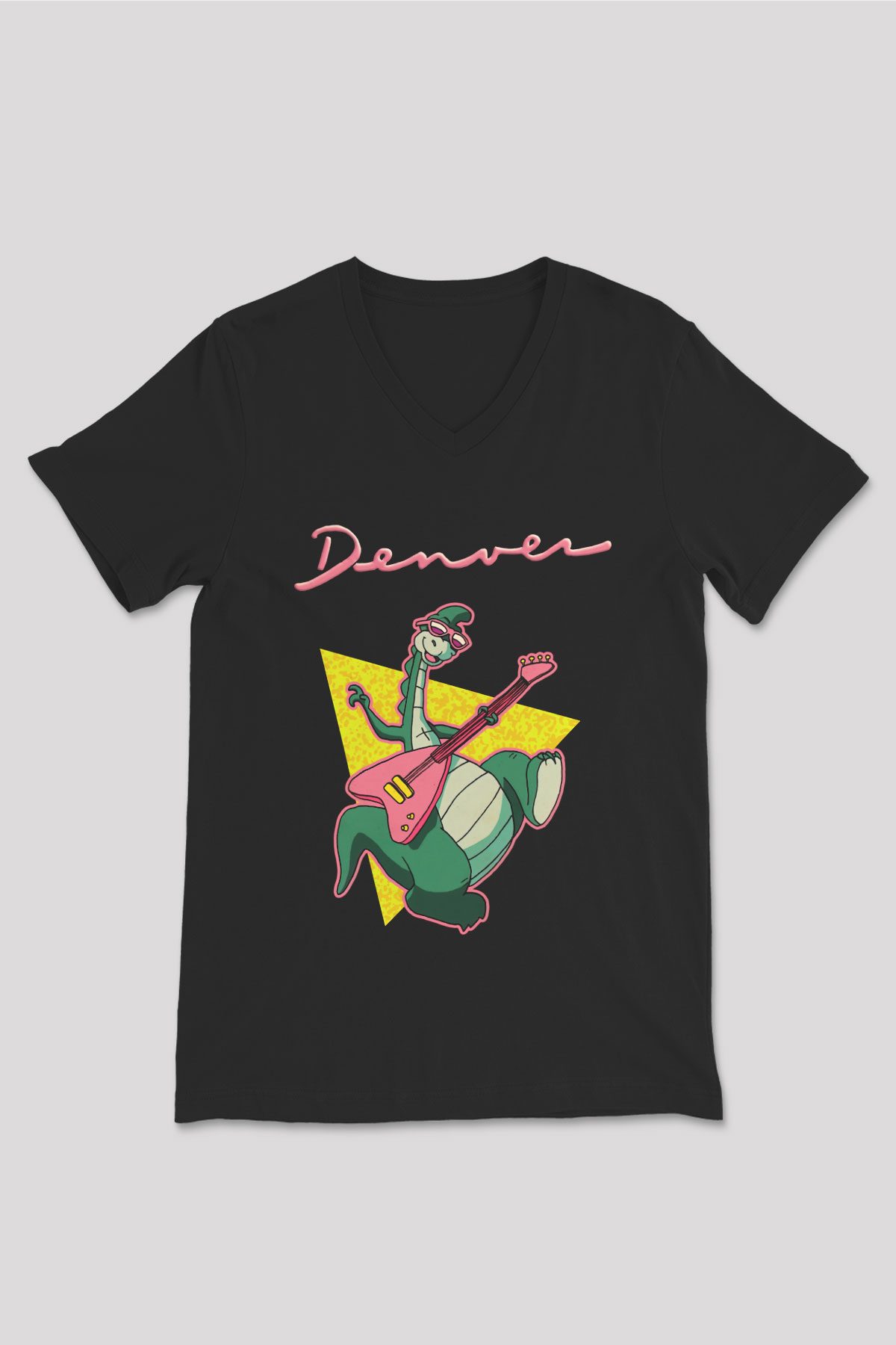 Denver, the Last Dinosaur Siyah Unisex V Yaka Tişört