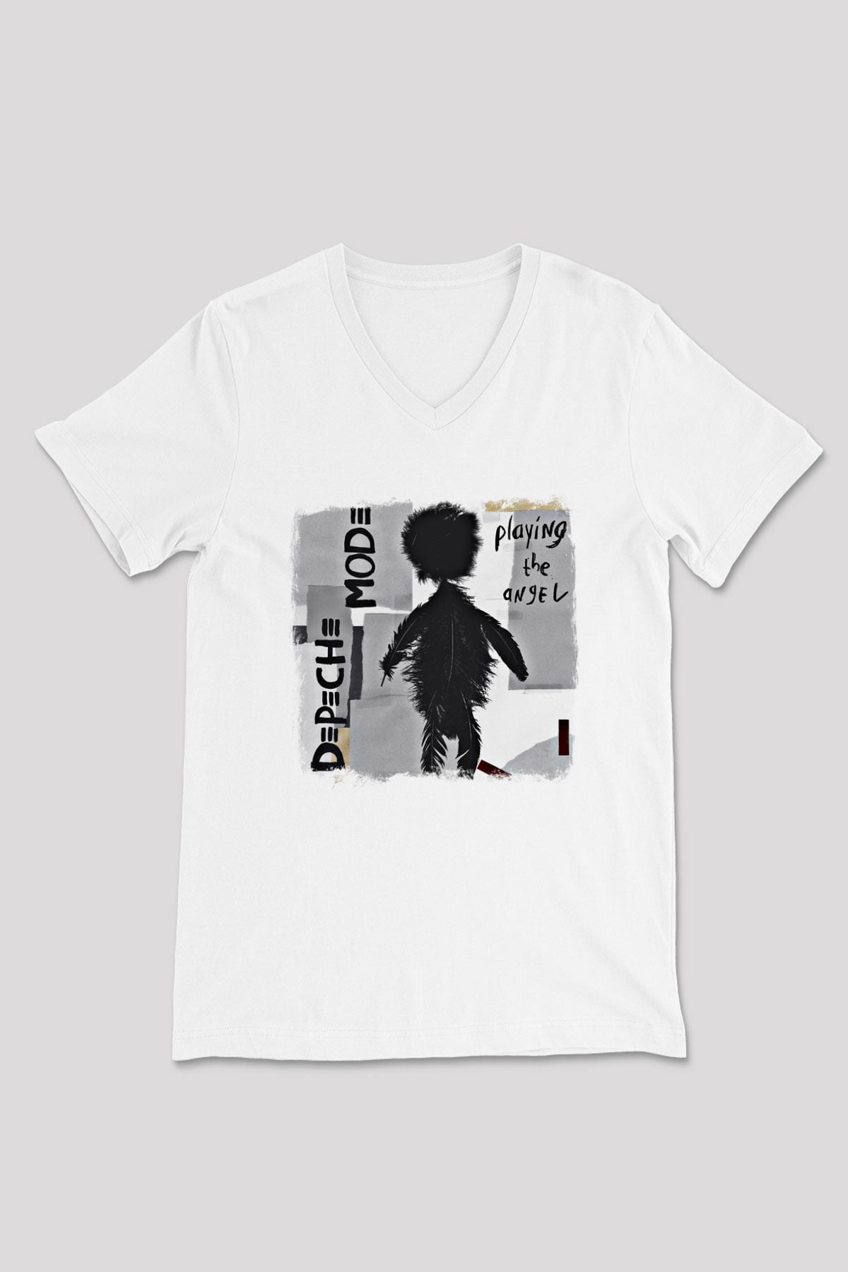 Depeche Mode Baskılı Unisex Beyaz V Yaka Tişört
