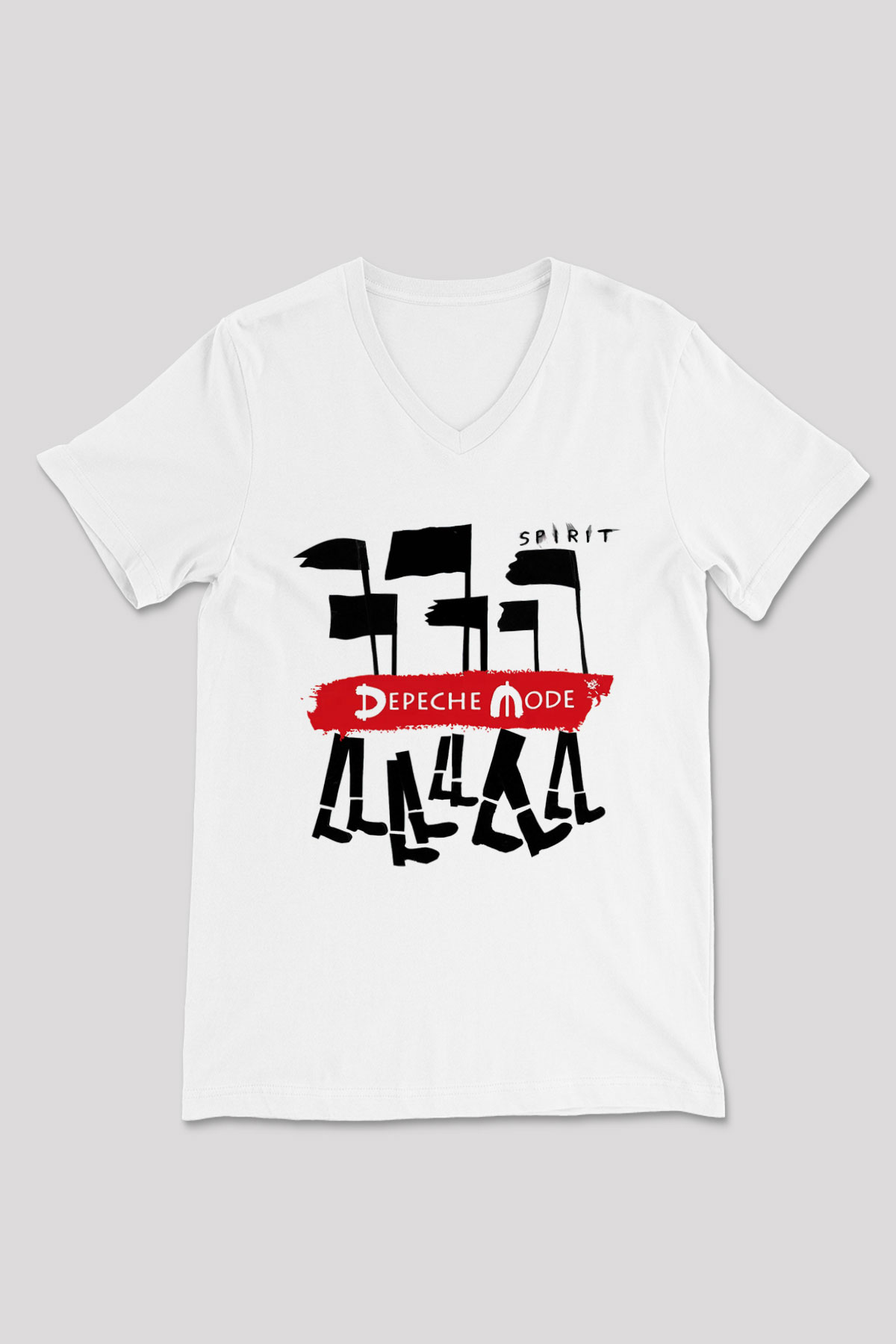 Depeche Mode Beyaz Unisex V Yaka Tişört T-Shirt