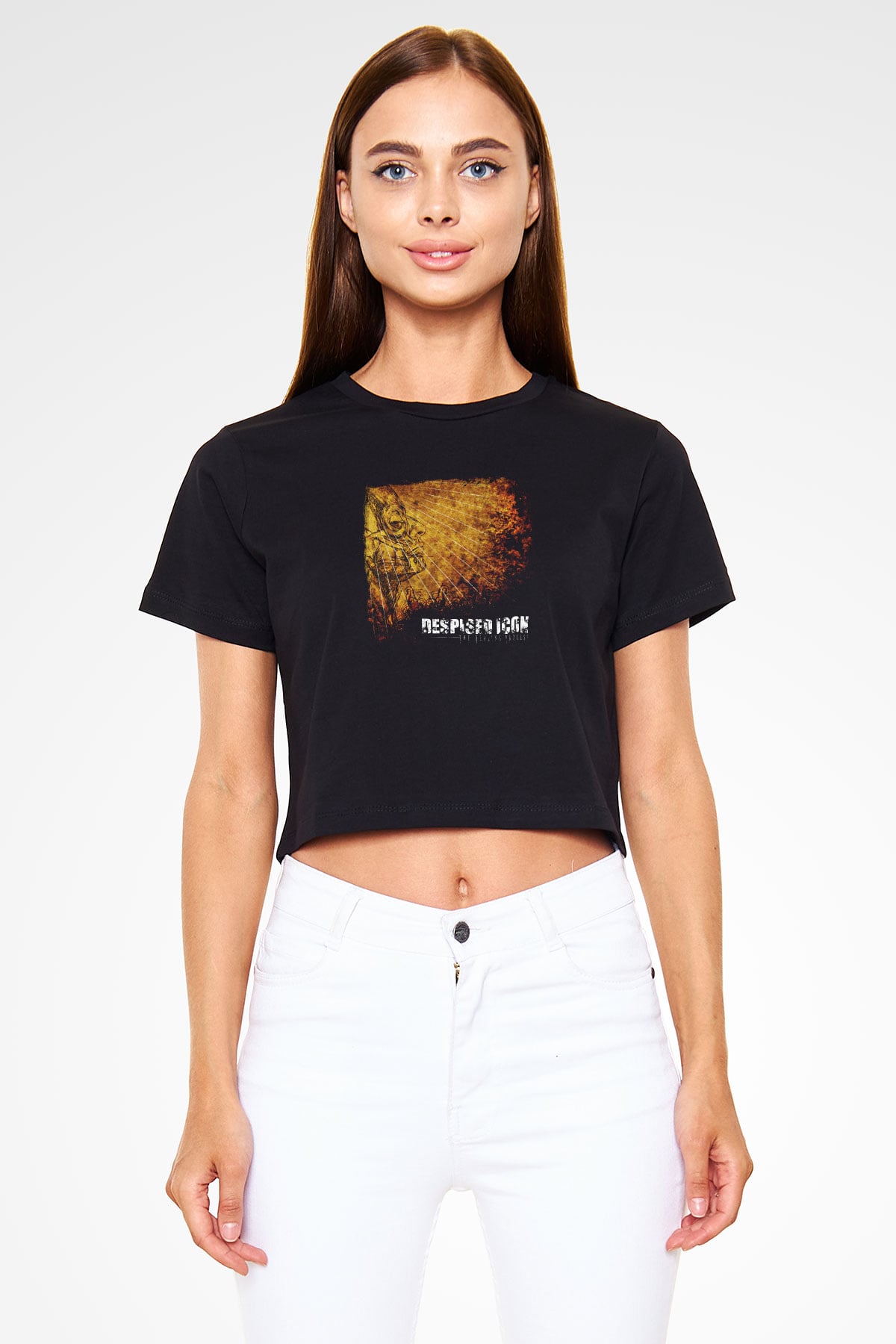 Despised Icon Baskılı Unisex Siyah Crop Top Tişört