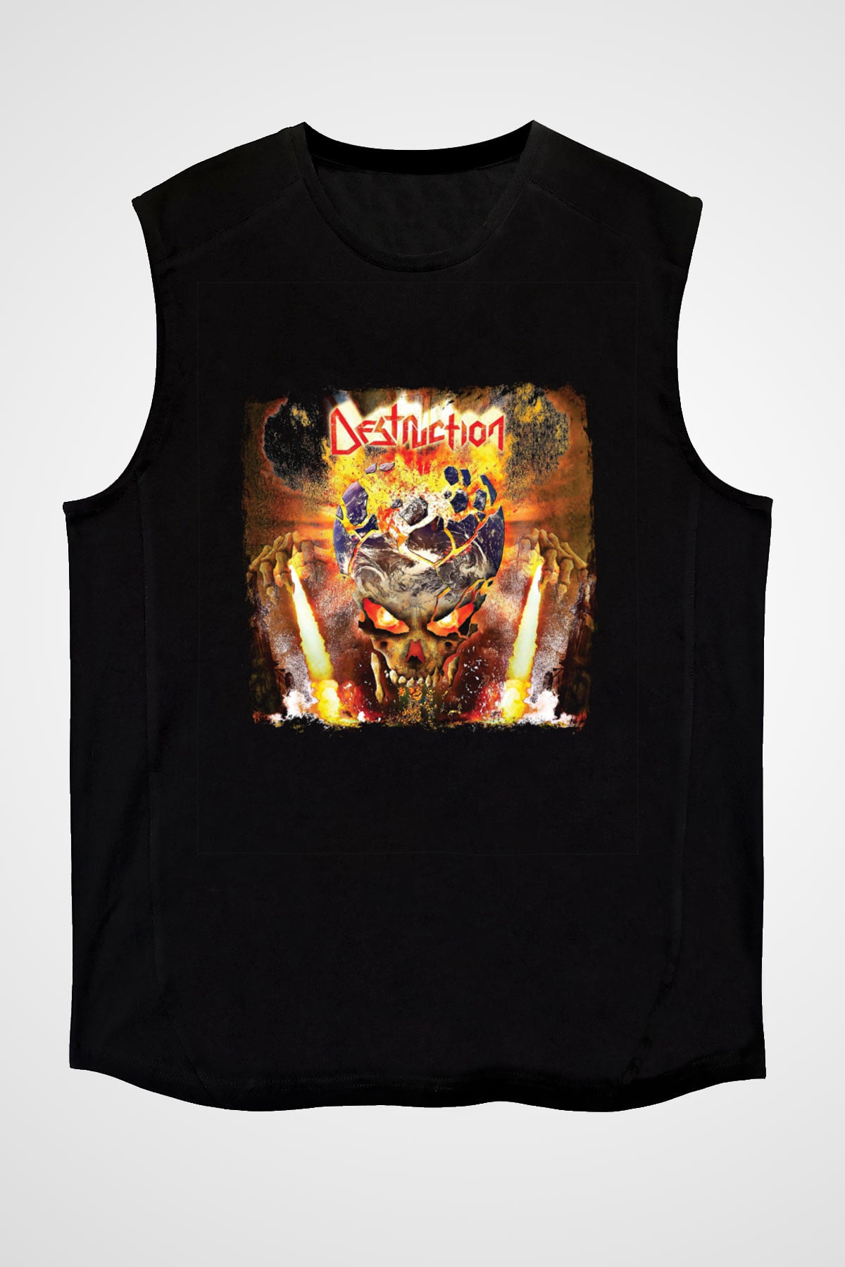 Destruction Baskılı Unisex Siyah Kolsuz Tişört
