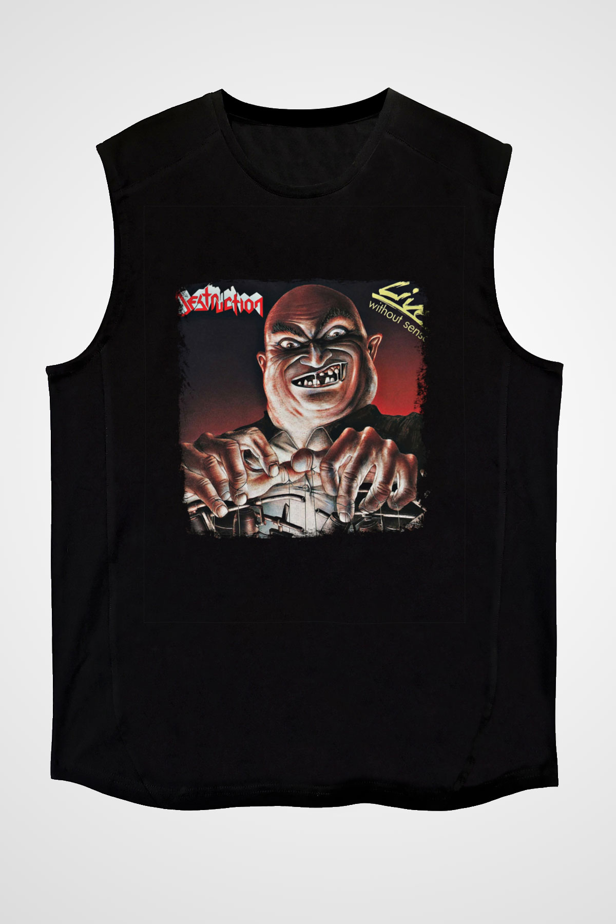 Destruction Baskılı Unisex Siyah Kolsuz Tişört