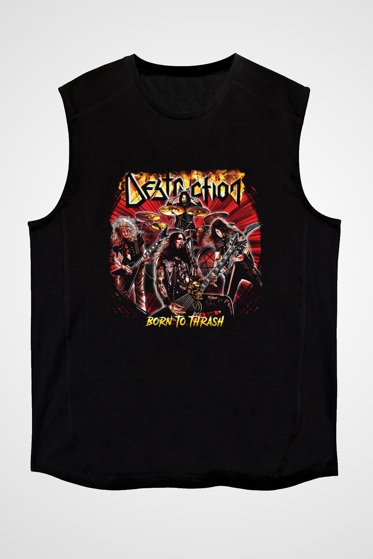 Destruction Baskılı Unisex Siyah Kolsuz Tişört