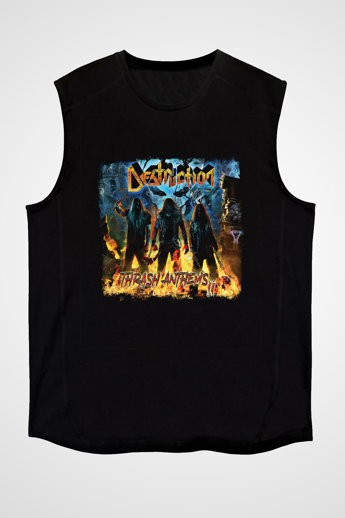 Destruction Baskılı Unisex Siyah Kolsuz Tişört