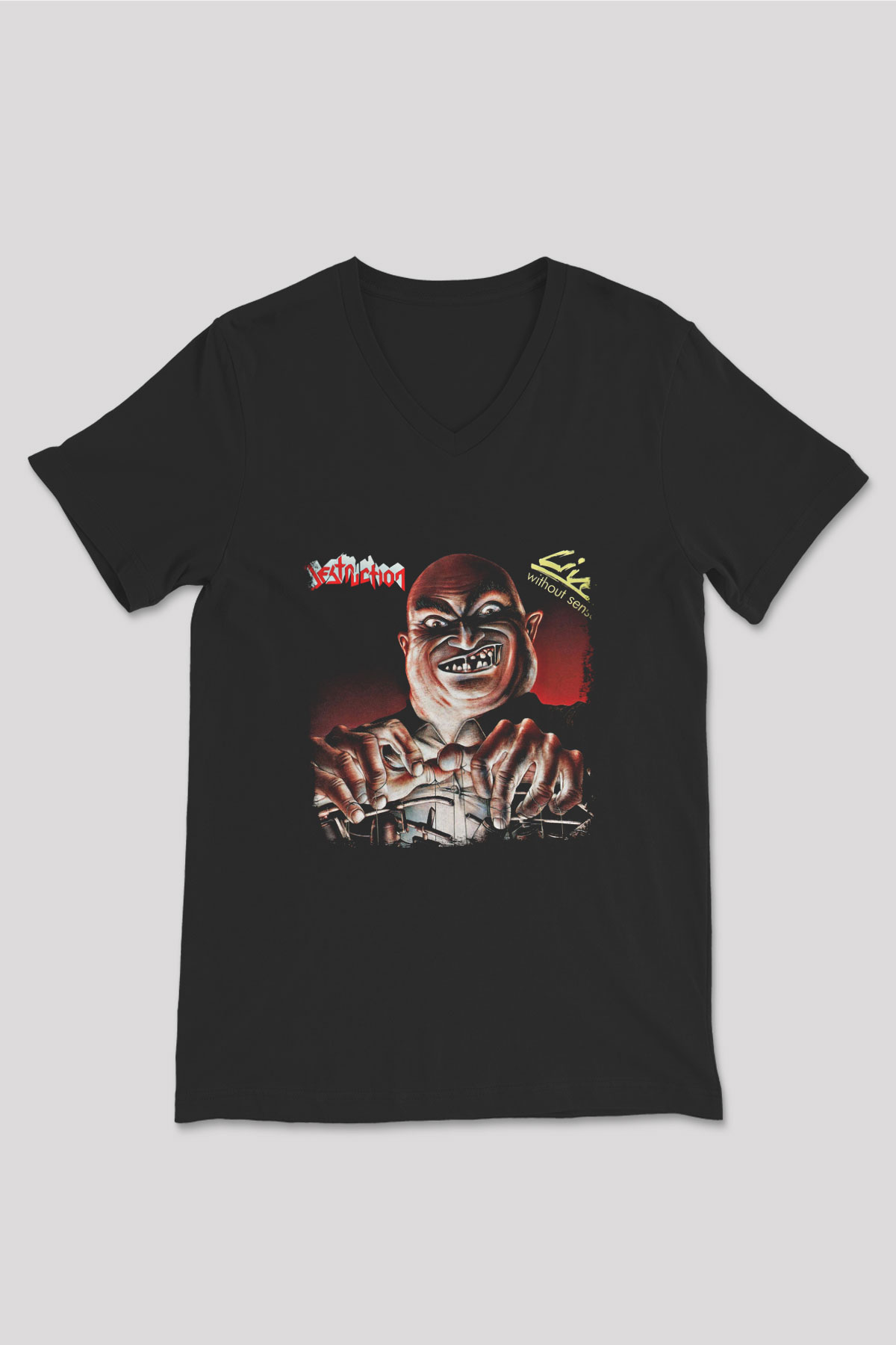 Destruction Baskılı Unisex Siyah V Yaka Tişört