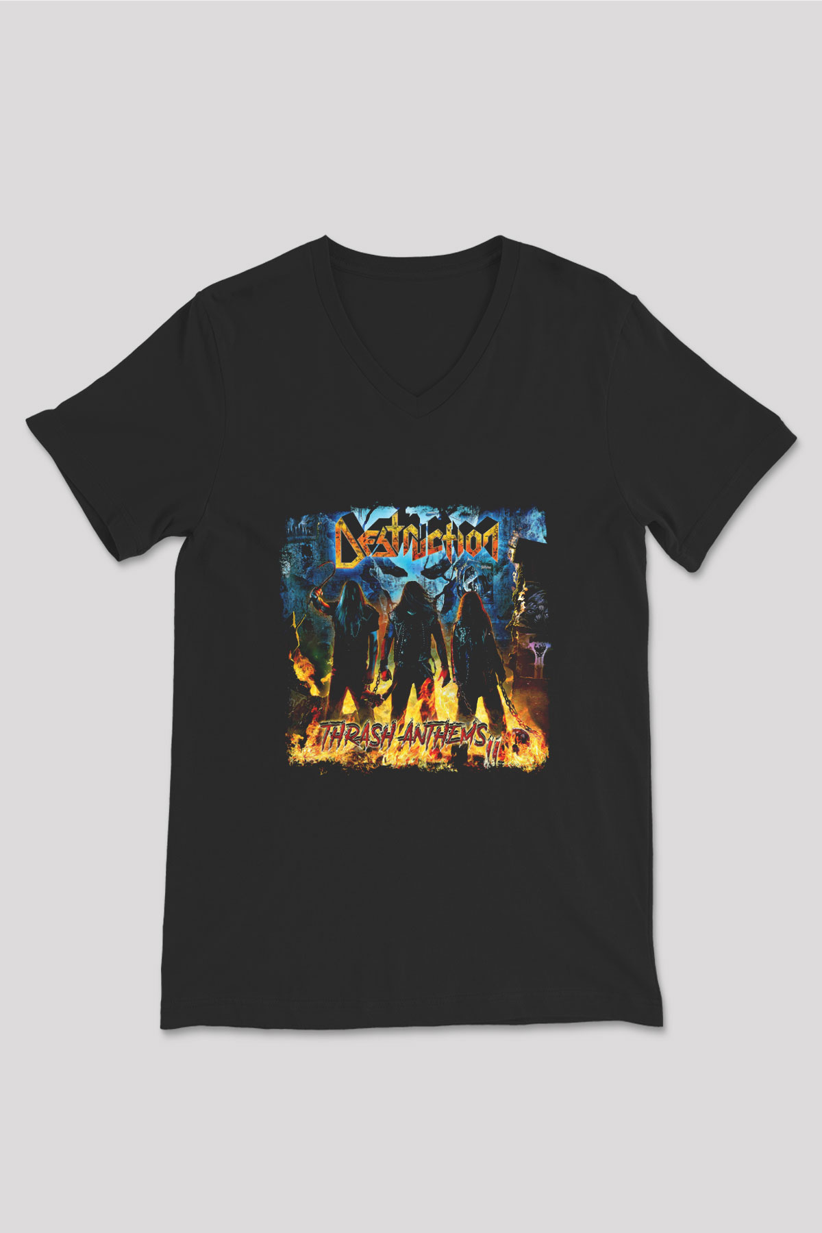 Destruction Baskılı Unisex Siyah V Yaka Tişört