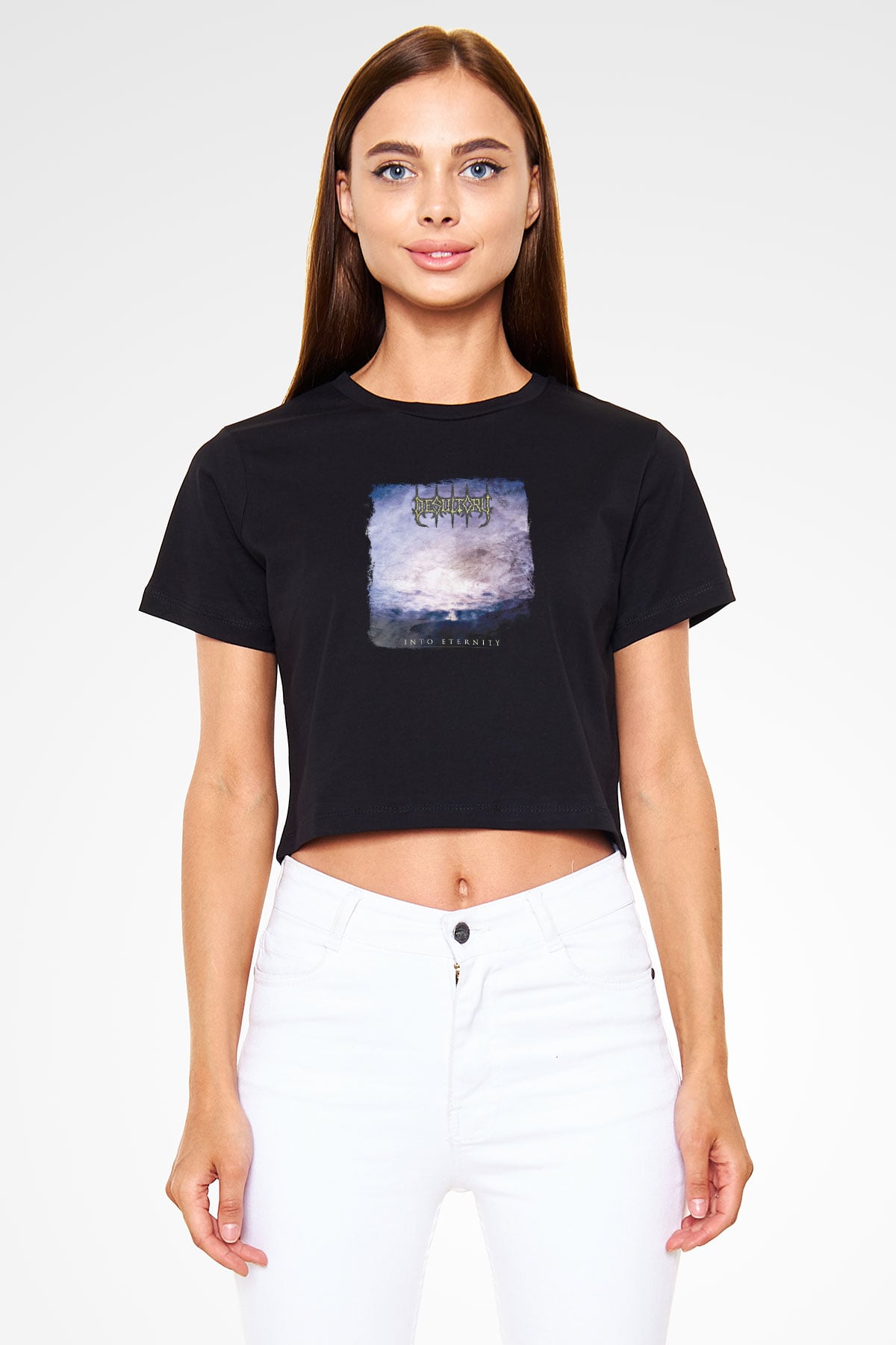 Desultory Baskılı Unisex Siyah Crop Top Tişört