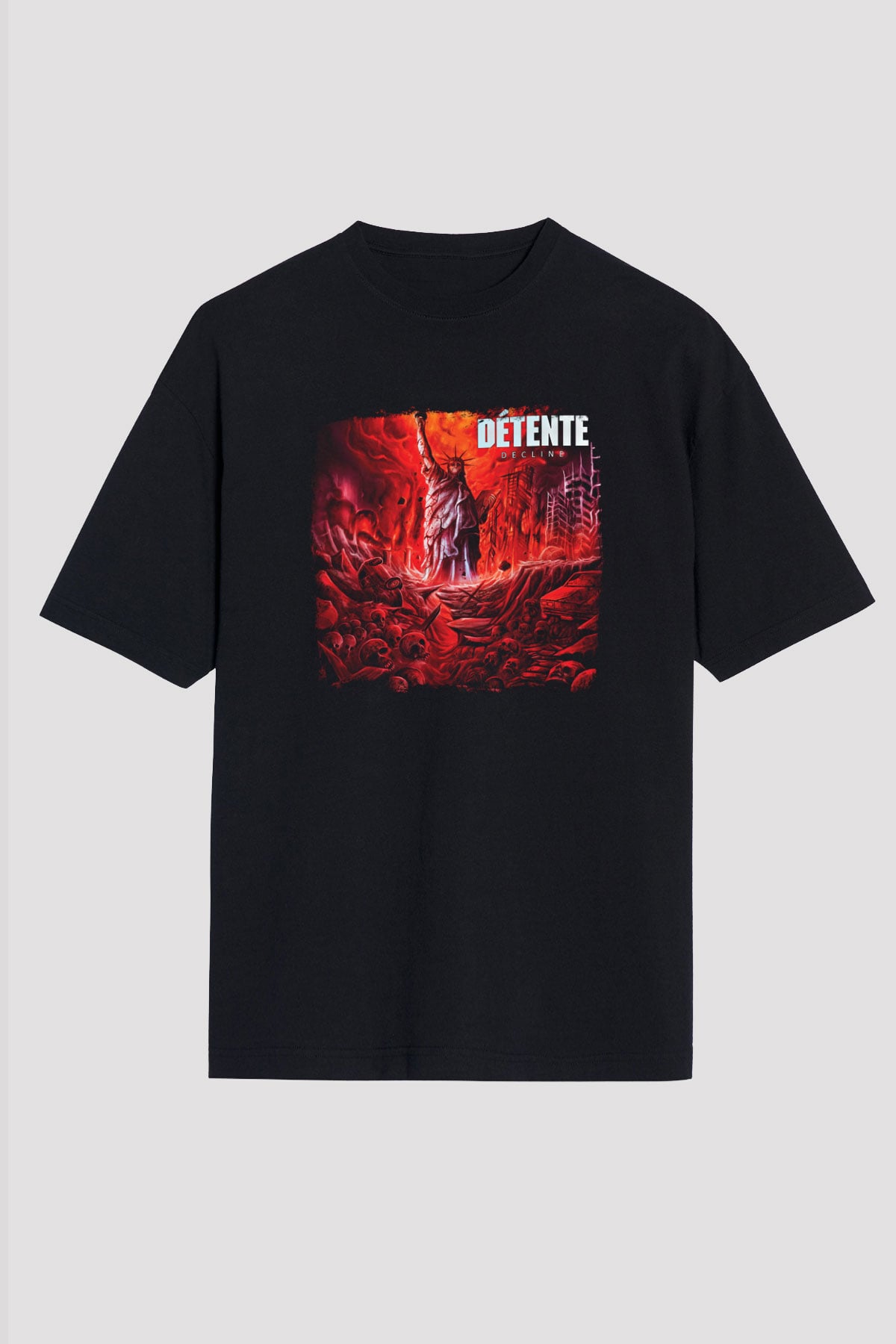 Detente Baskılı Unisex Siyah Oversize Tişört