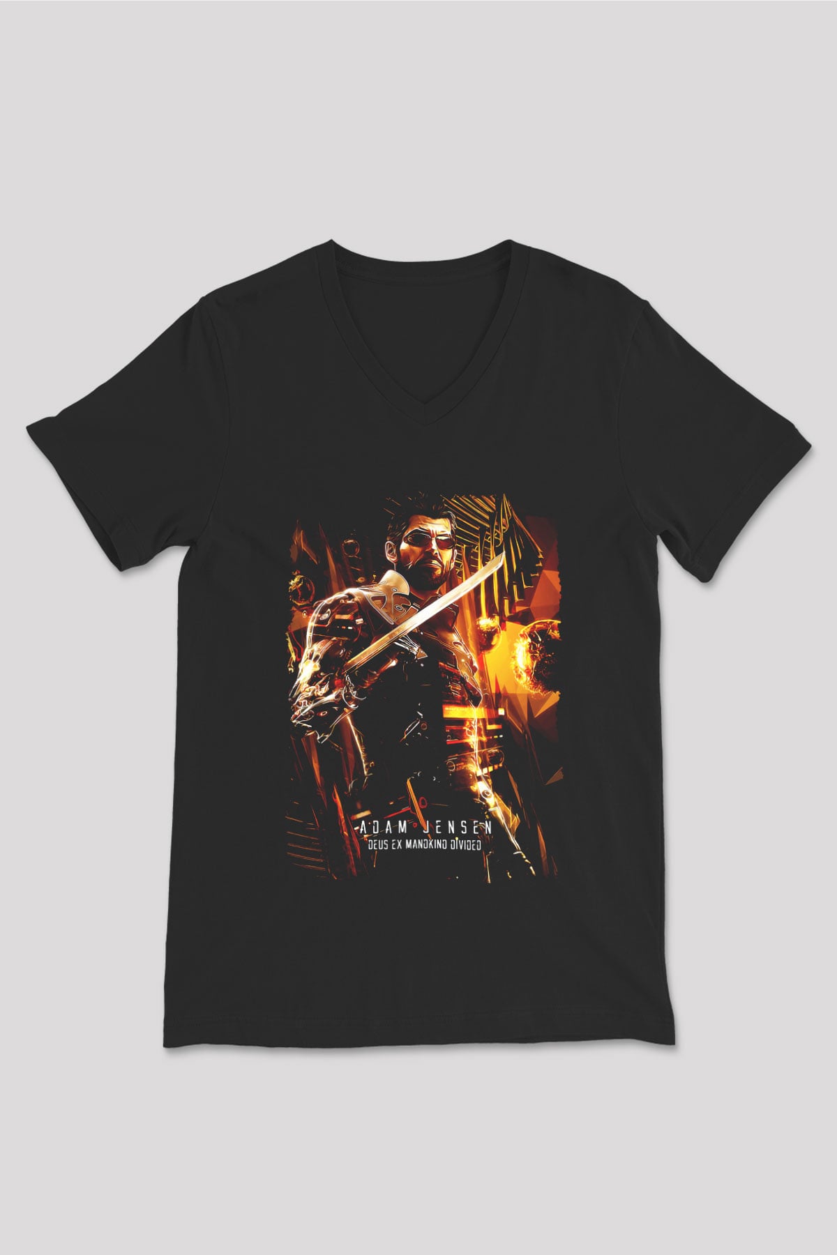 Deus Ex Siyah Unisex V Yaka Tişört