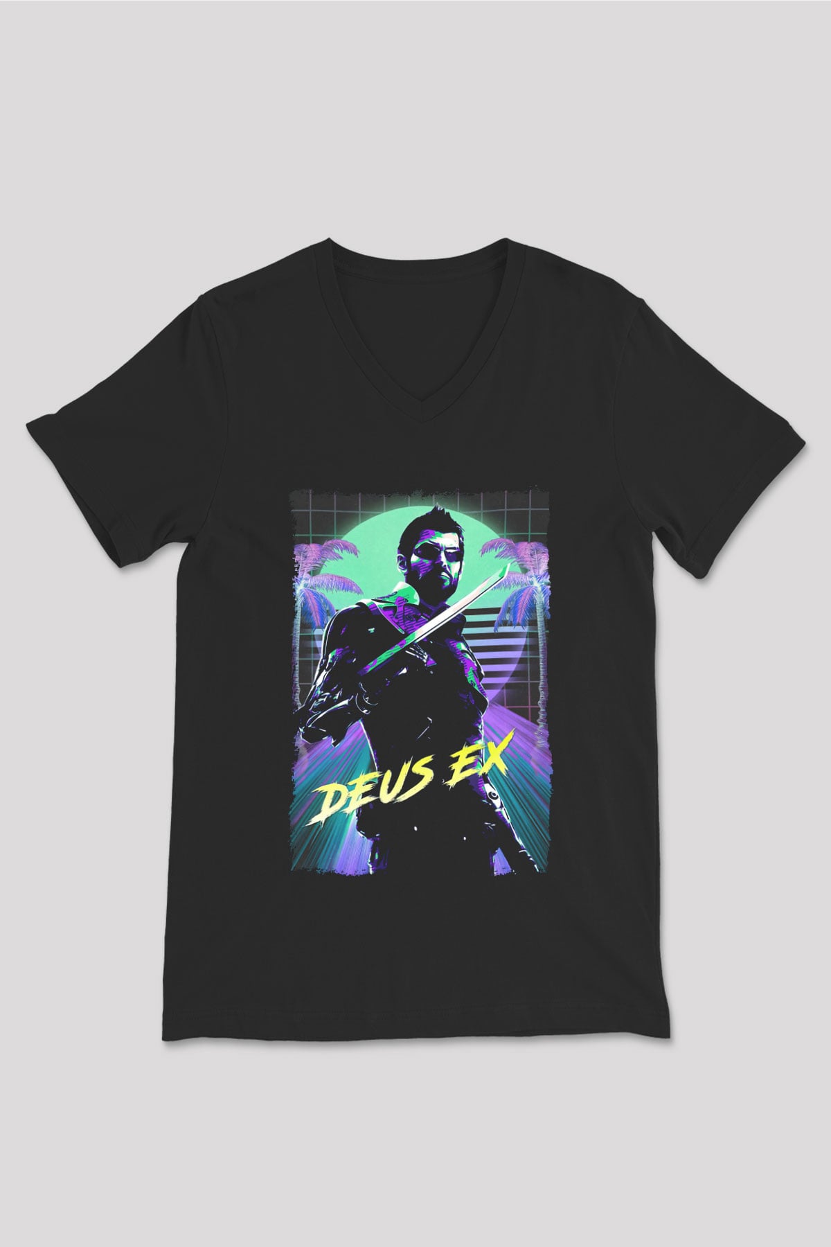 Deus Ex Siyah Unisex V Yaka Tişört