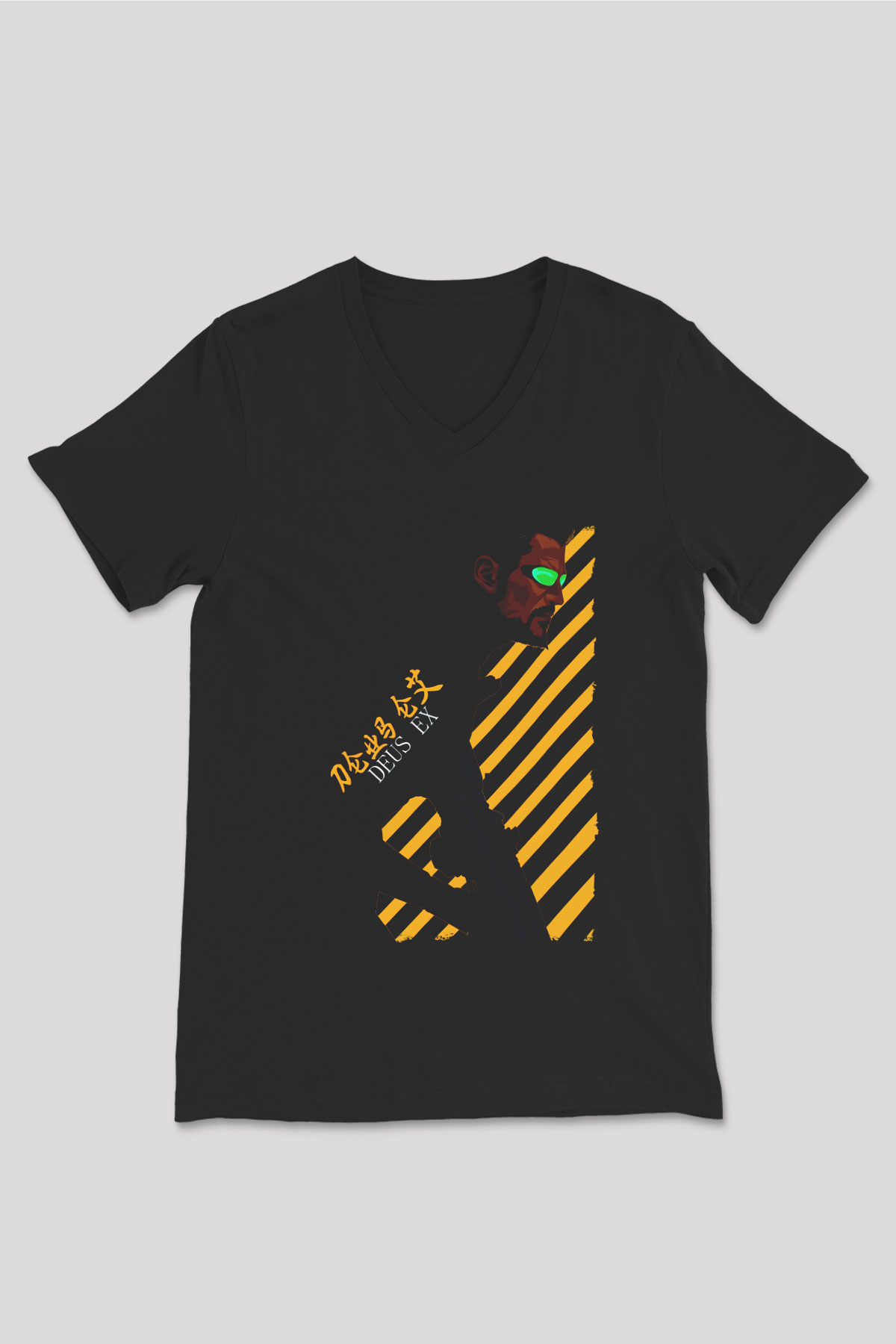 Deus Ex Siyah Unisex V Yaka Tişört