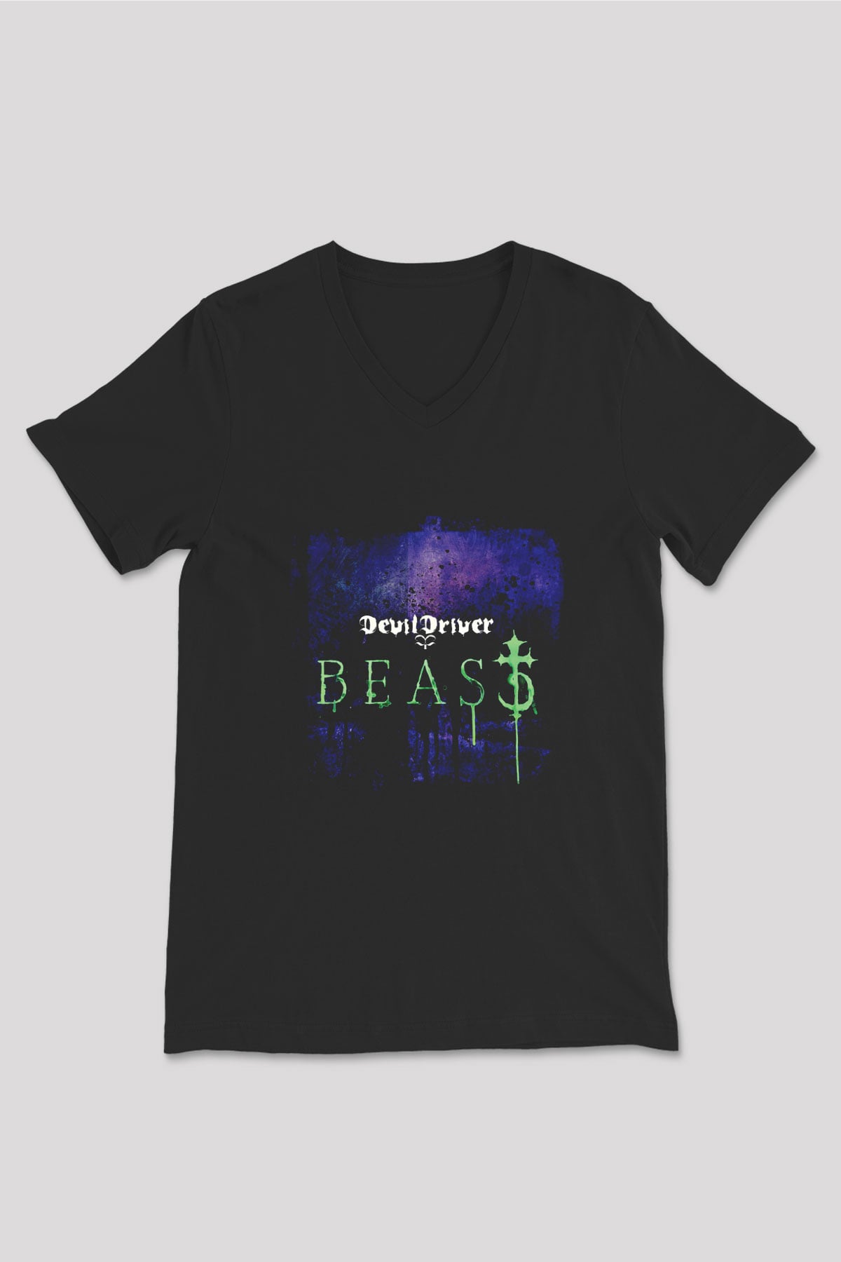 Devil Driver Baskılı Unisex Siyah V Yaka Tişört