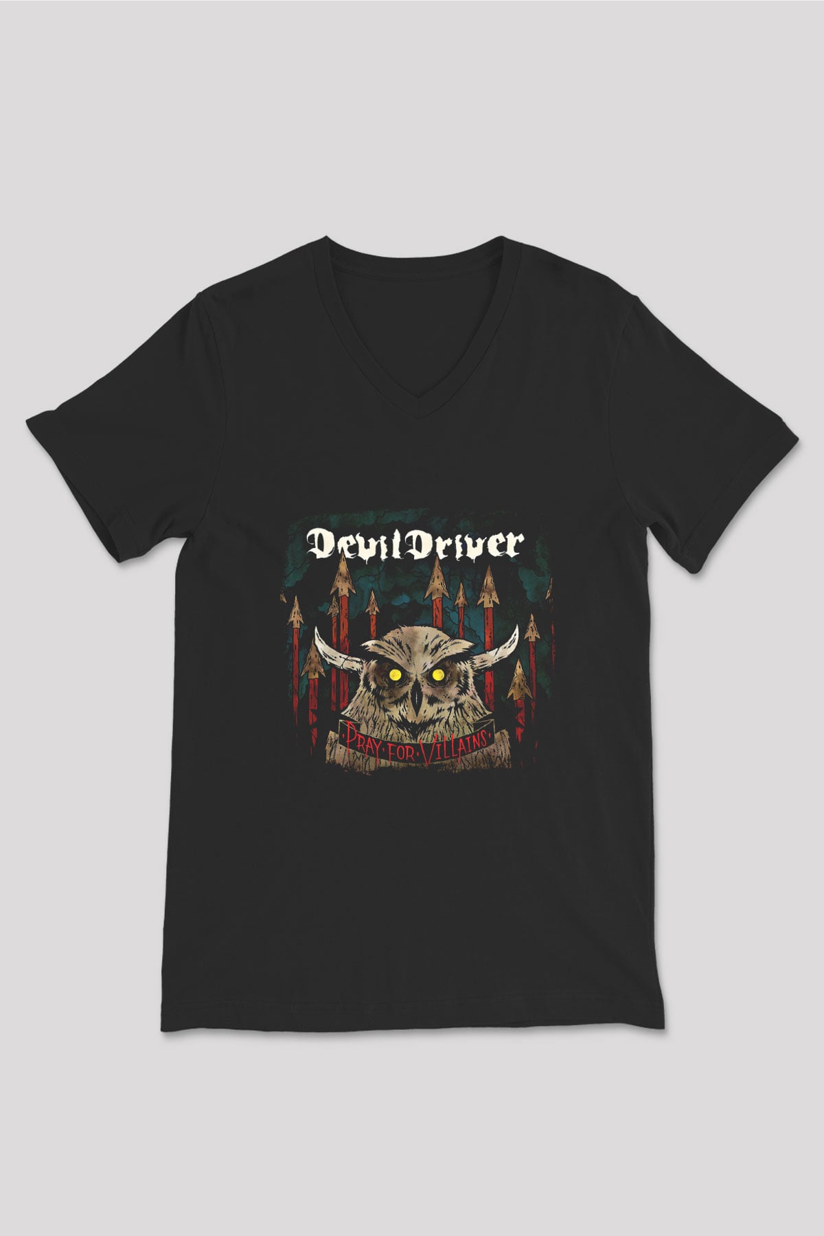 Devil Driver Baskılı Unisex Siyah V Yaka Tişört