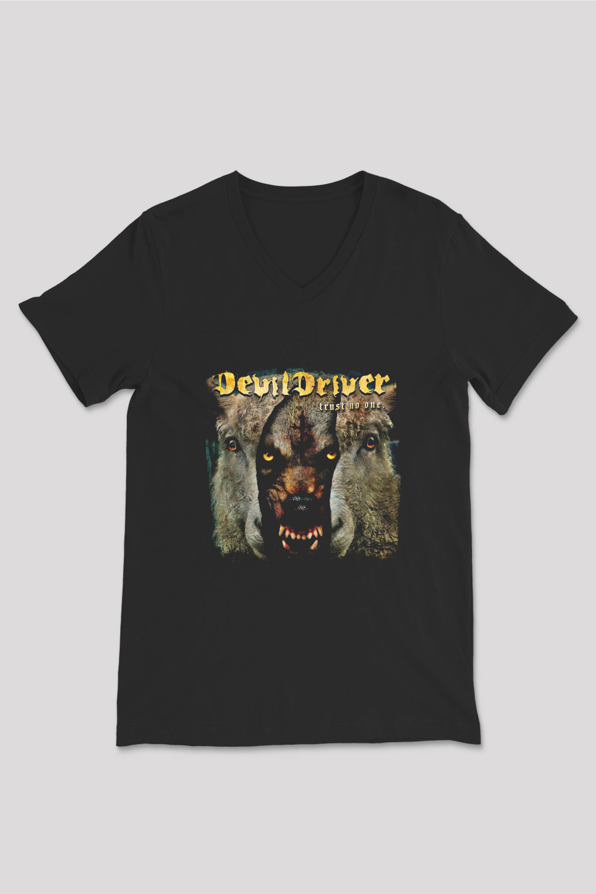Devil Driver Baskılı Unisex Siyah V Yaka Tişört