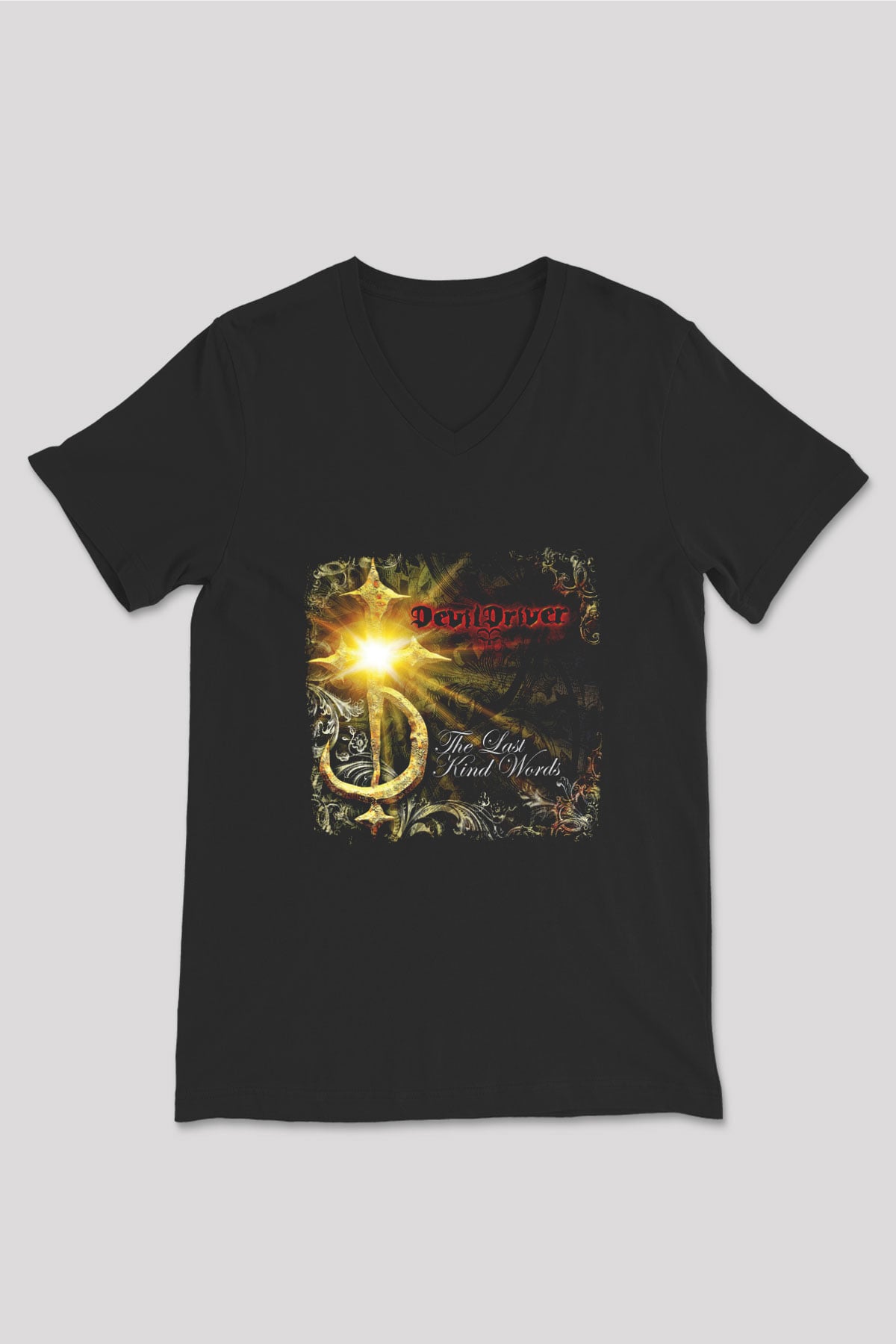 Devil Driver Baskılı Unisex Siyah V Yaka Tişört
