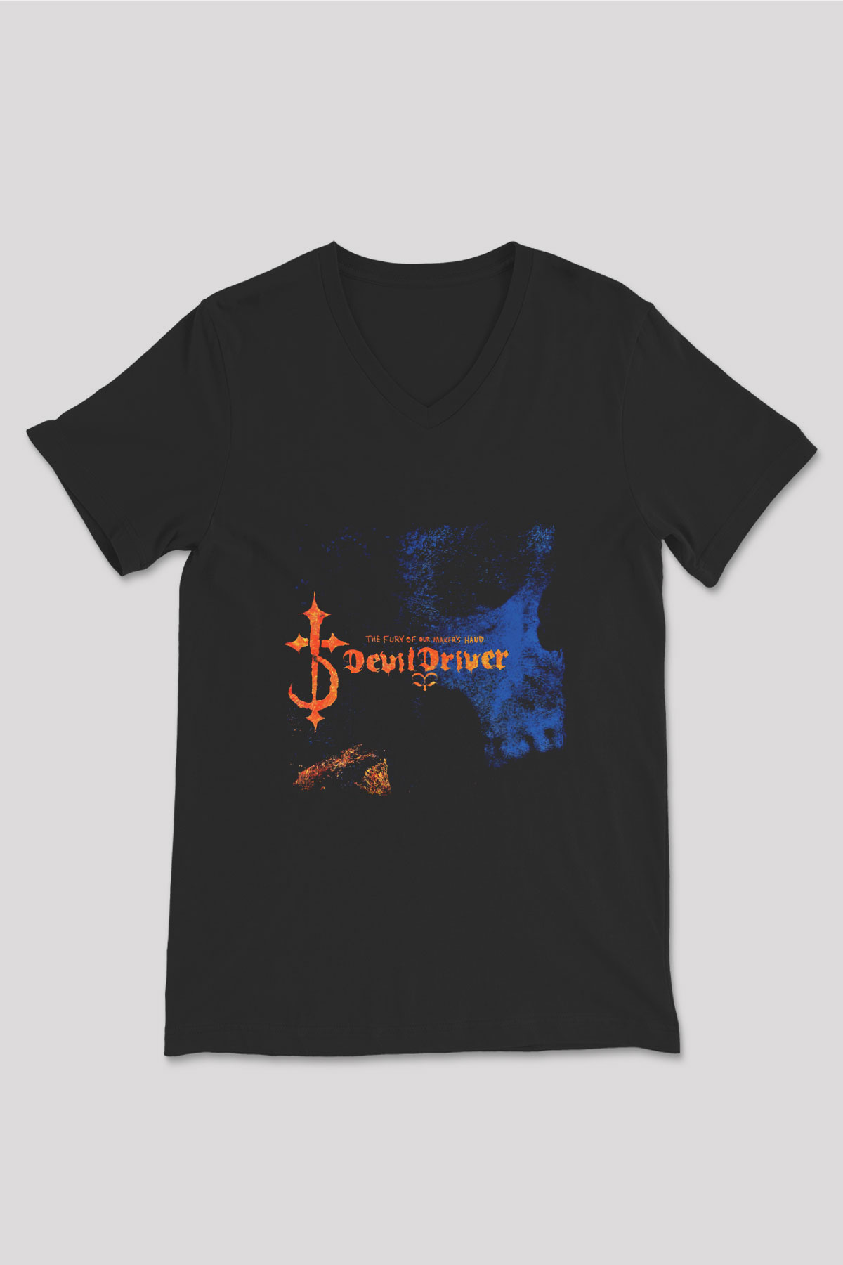 Devil Driver Baskılı Unisex Siyah V Yaka Tişört