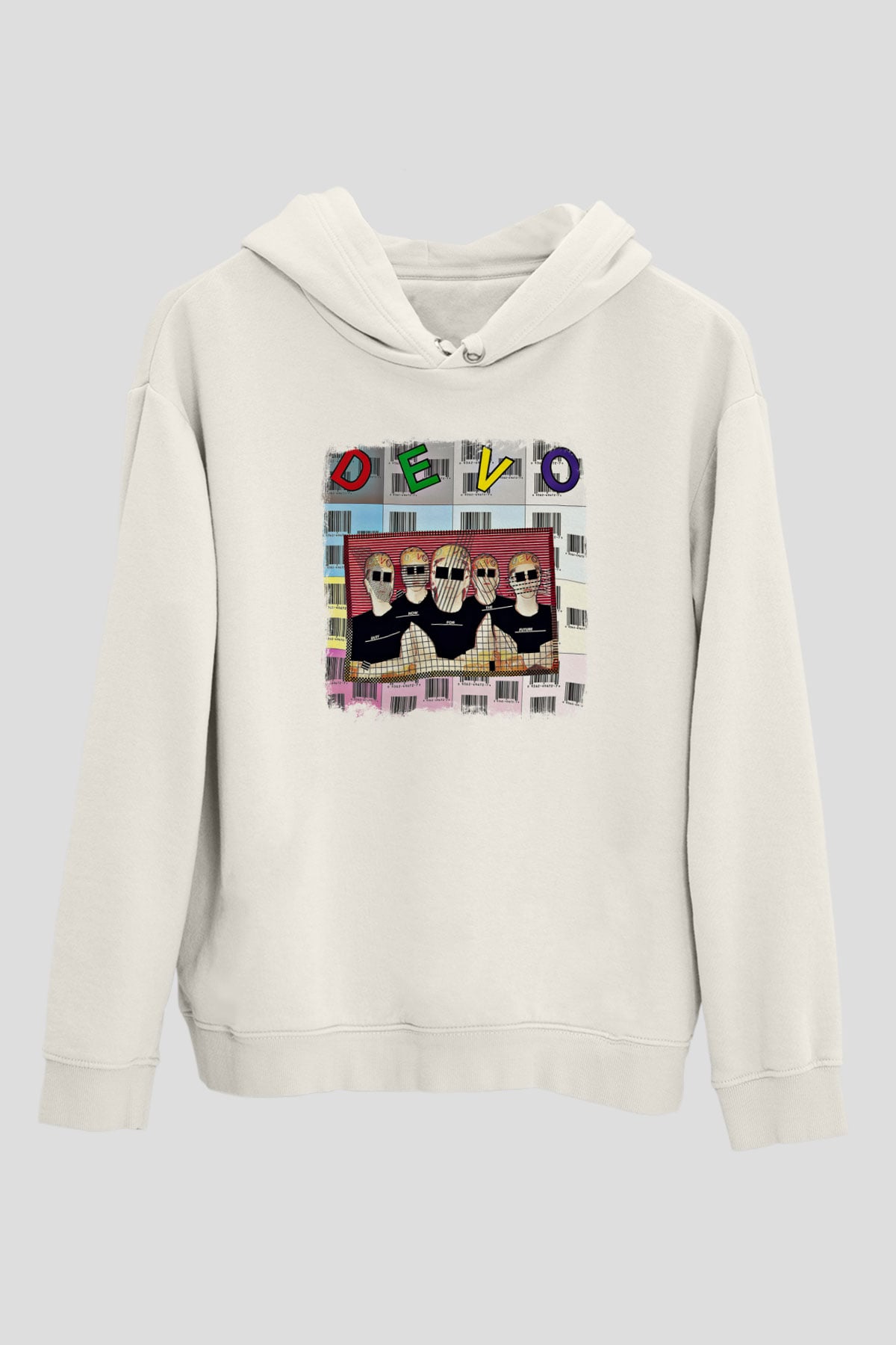 Devo Baskılı Unisex Beyaz Hoodie