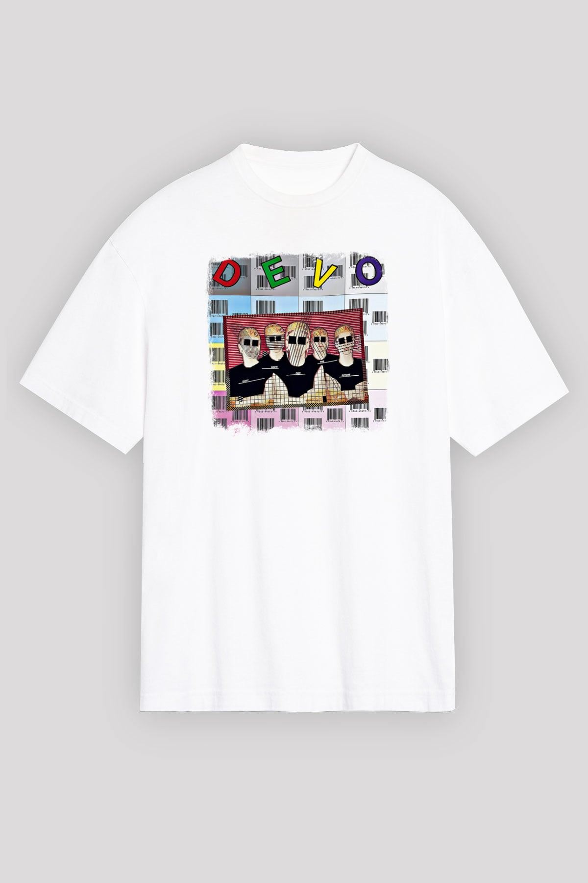 Devo Baskılı Unisex Beyaz Oversize Tişört