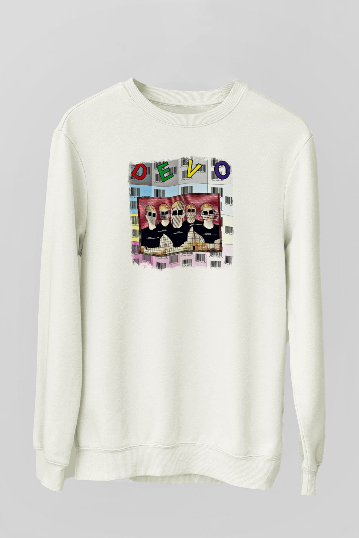 Devo Baskılı Unisex Beyaz Sweatshirt