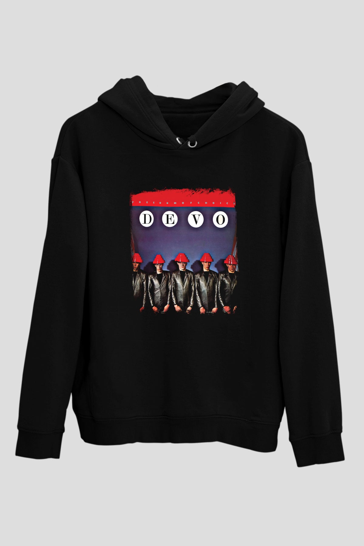 Devo Baskılı Unisex Siyah Hoodie