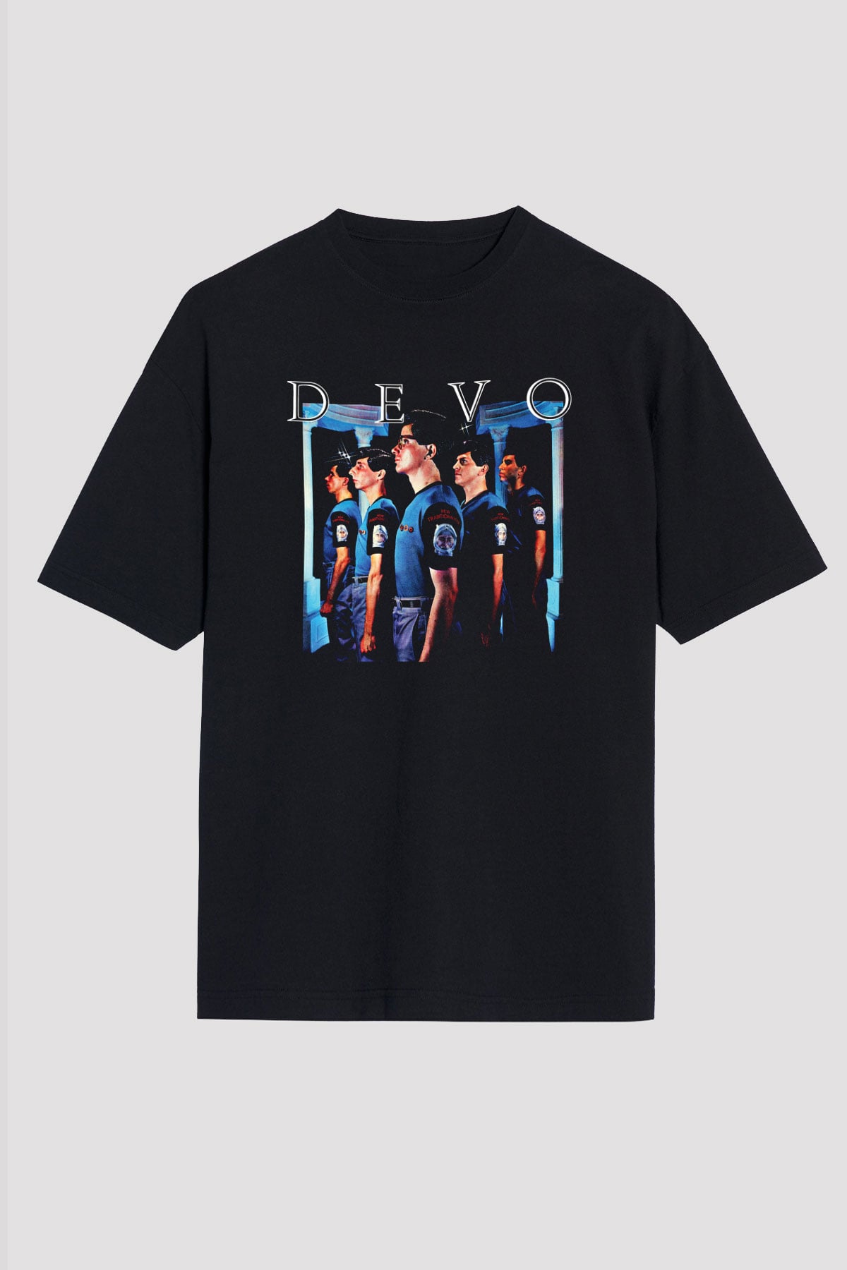 Devo Baskılı Unisex Siyah Oversize Tişört