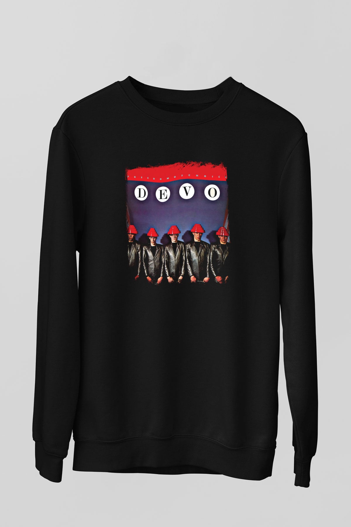 Devo Baskılı Unisex Siyah Sweatshirt