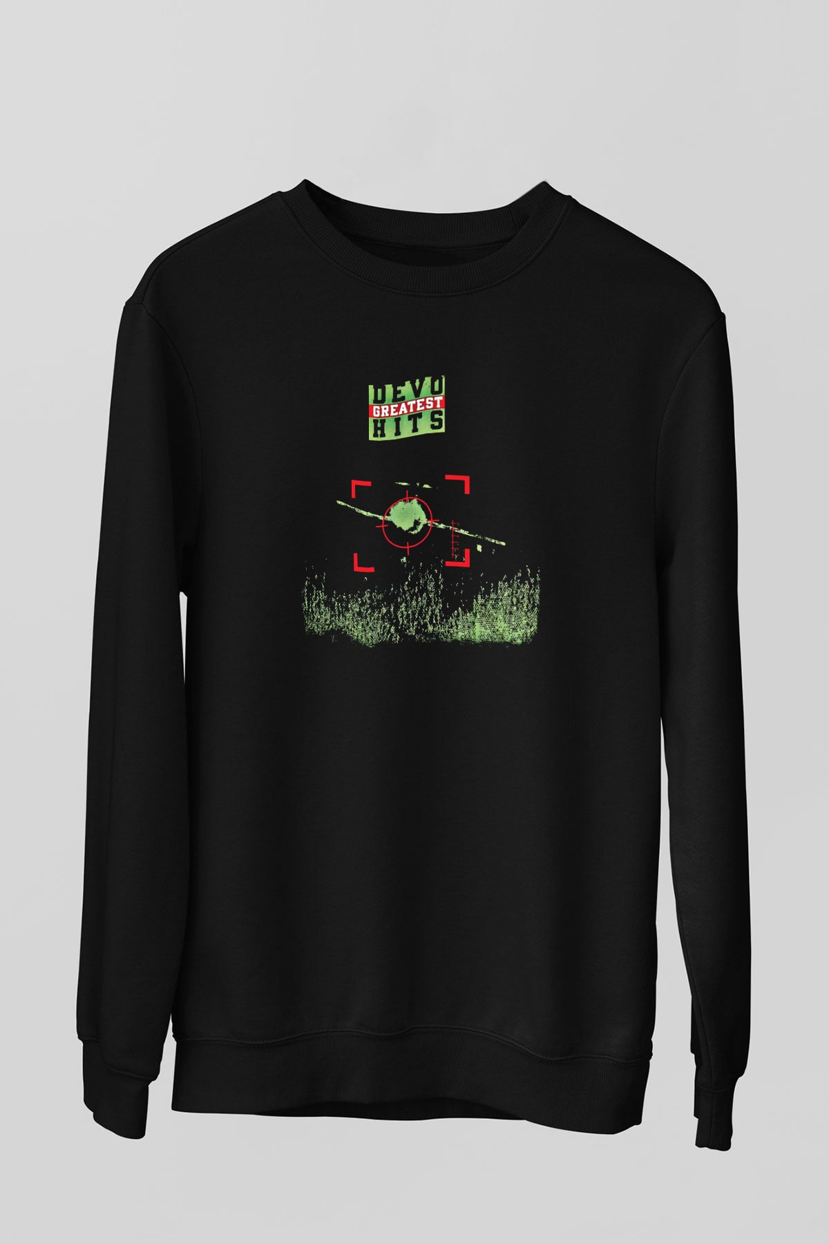 Devo Baskılı Unisex Siyah Sweatshirt