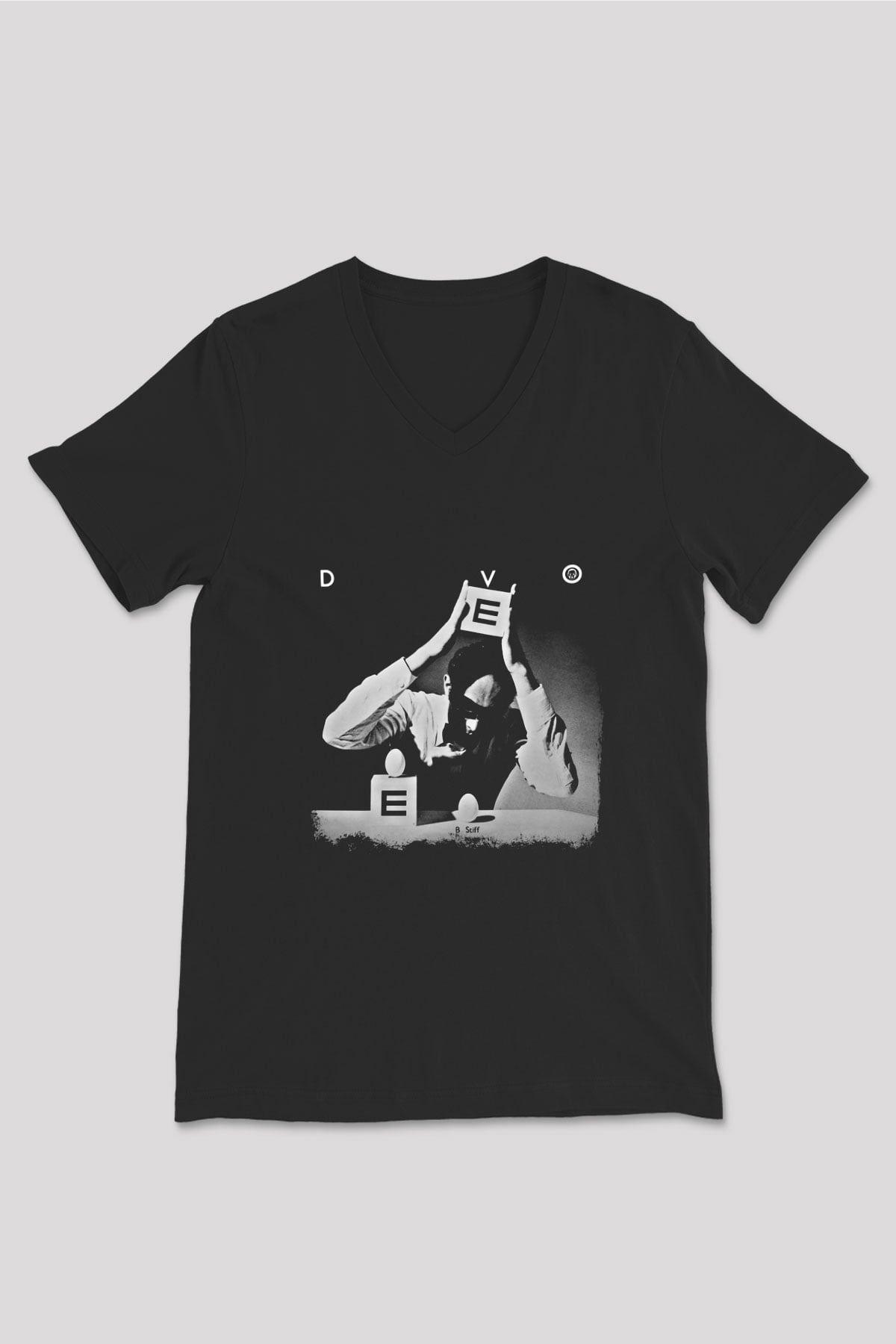 Devo Baskılı Unisex Siyah V Yaka Tişört