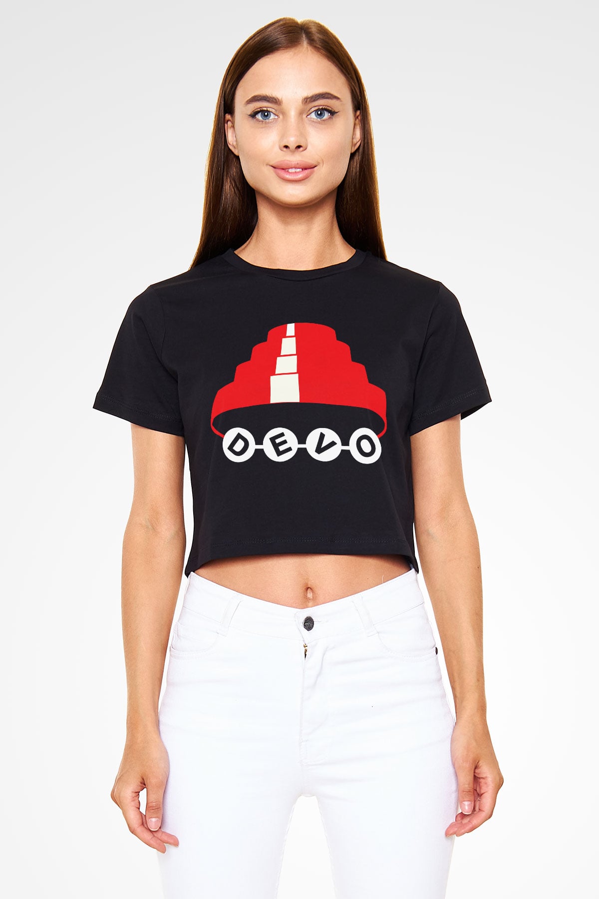 Devo Siyah Crop Top Tişört