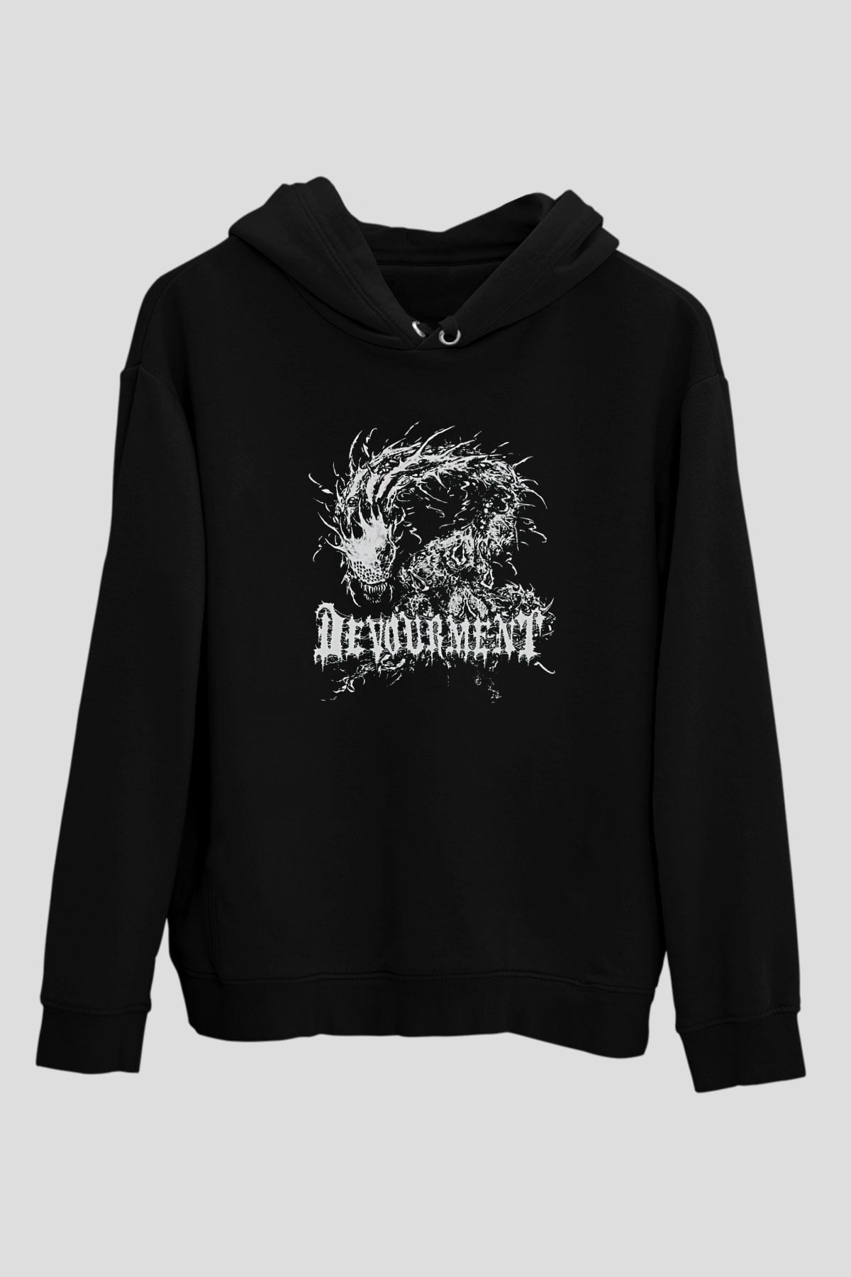 Devourment Baskılı Unisex Siyah Kapüşonlu Sweatshirt