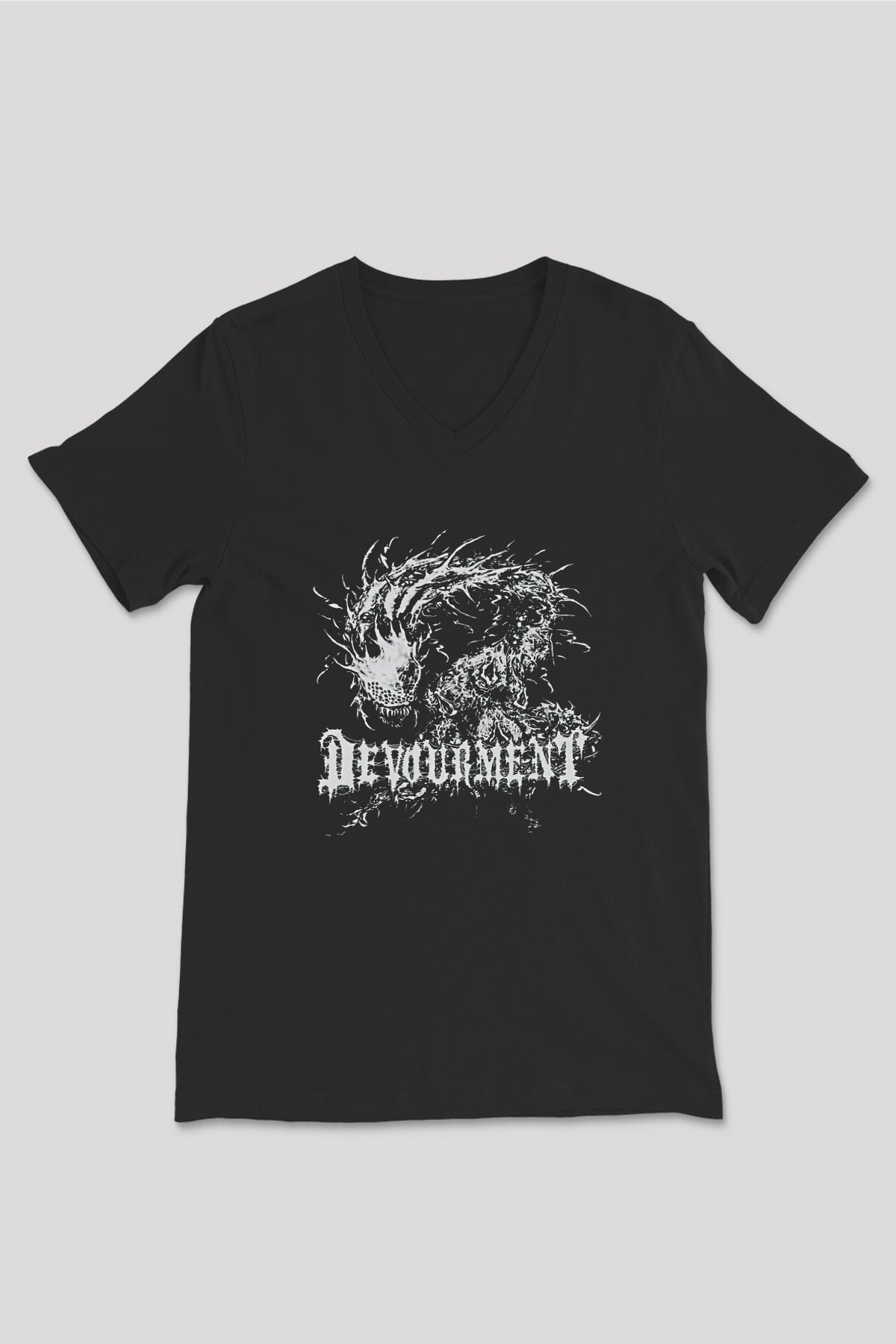 Devourment Baskılı Unisex Siyah V Yaka Tişört - Tshirt