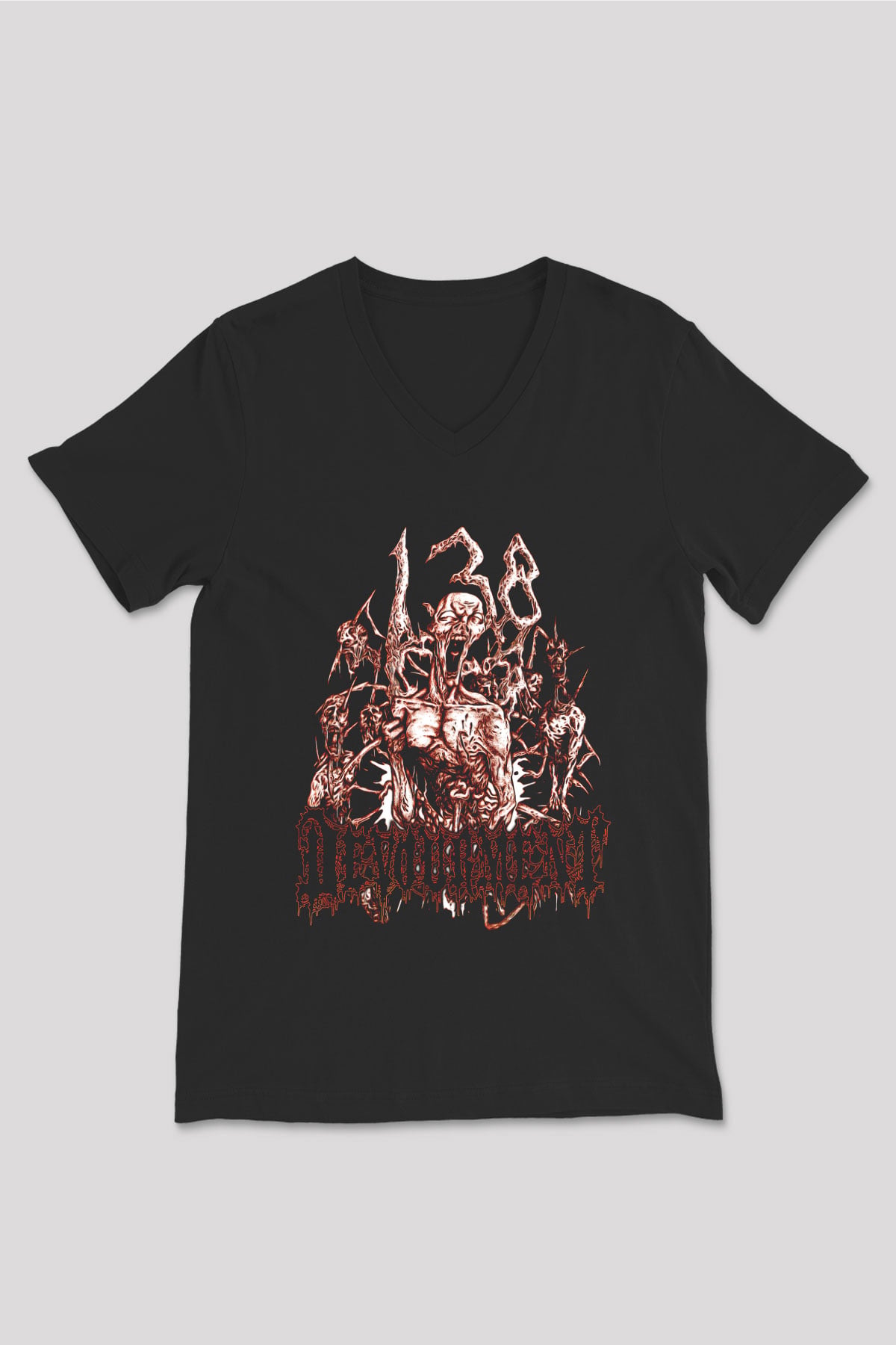 Devourment Baskılı Unisex Siyah V Yaka Tişört - Tshirt