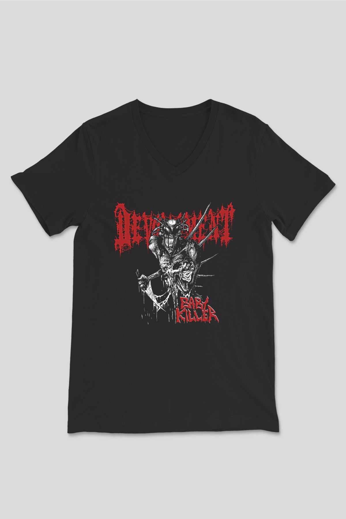Devourment Baskılı Unisex Siyah V Yaka Tişört - Tshirt