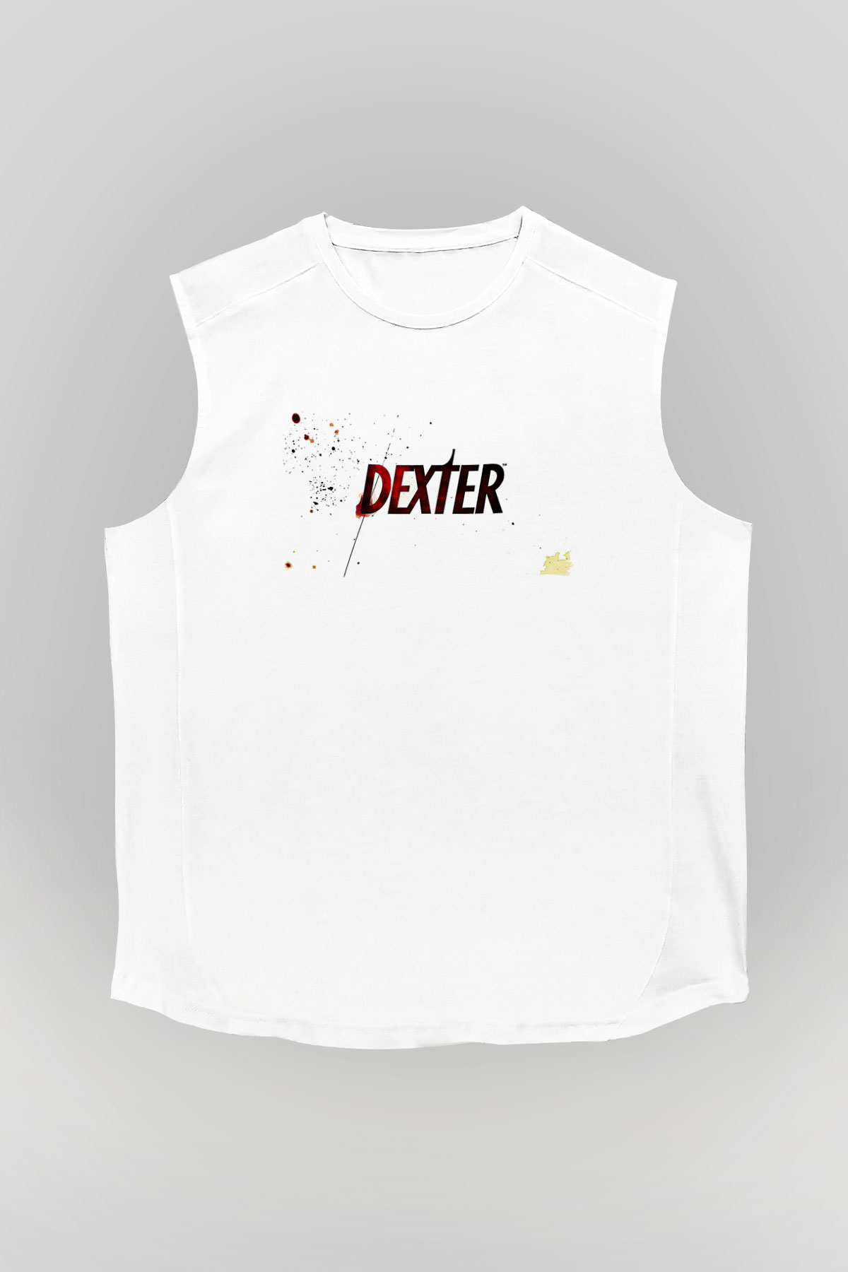 Dexter Baskılı Beyaz Unisex Kolsuz Tişört - Tshirt