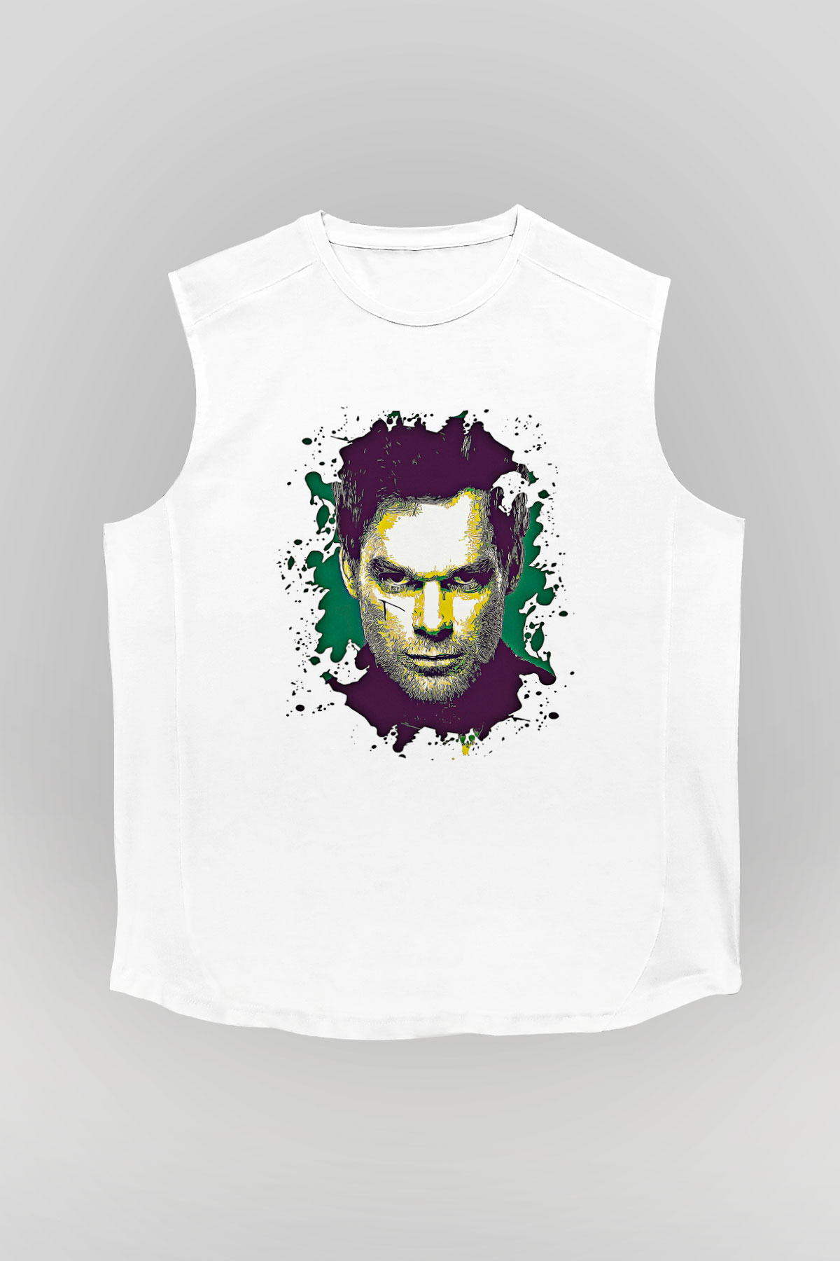 Dexter Baskılı Beyaz Unisex Kolsuz Tişört - Tshirt