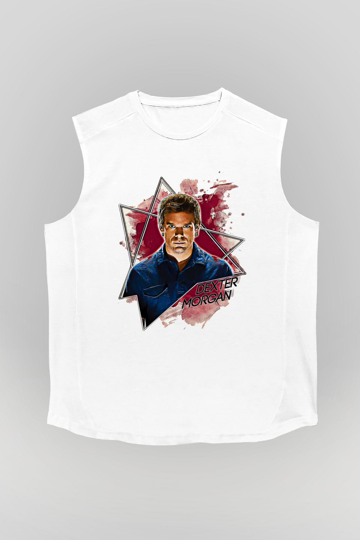 Dexter Baskılı Beyaz Unisex Kolsuz Tişört - Tshirt