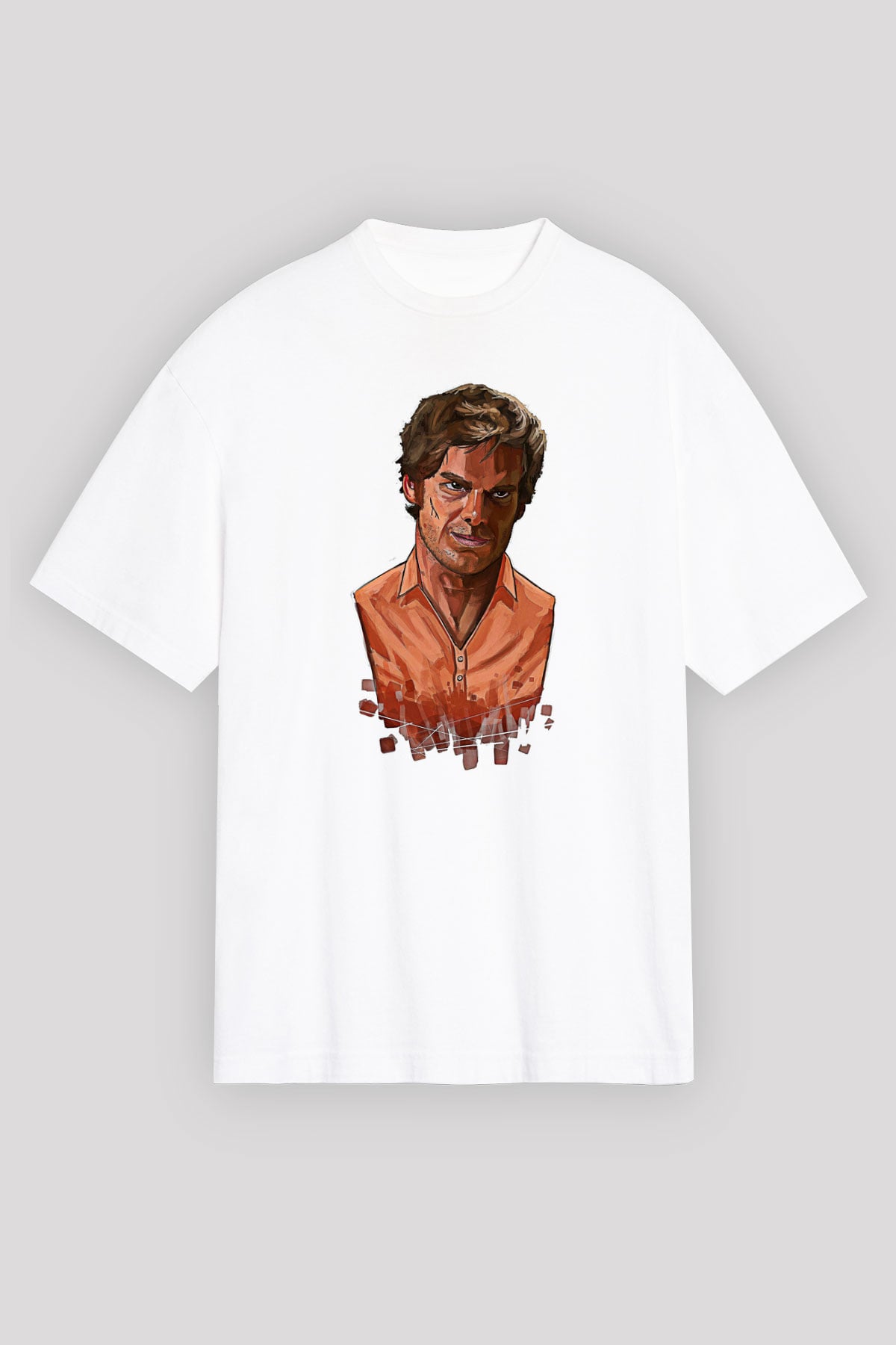 Dexter Baskılı Beyaz Unisex Oversize Tişört - Tshirt