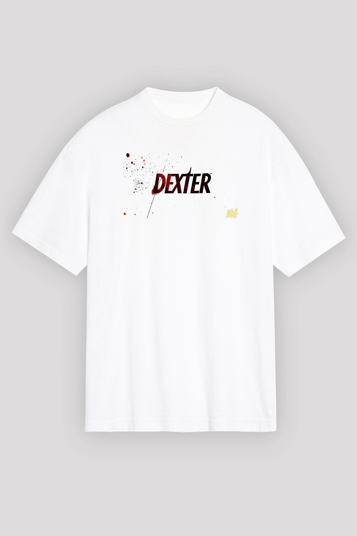 Dexter Baskılı Beyaz Unisex Oversize Tişört - Tshirt