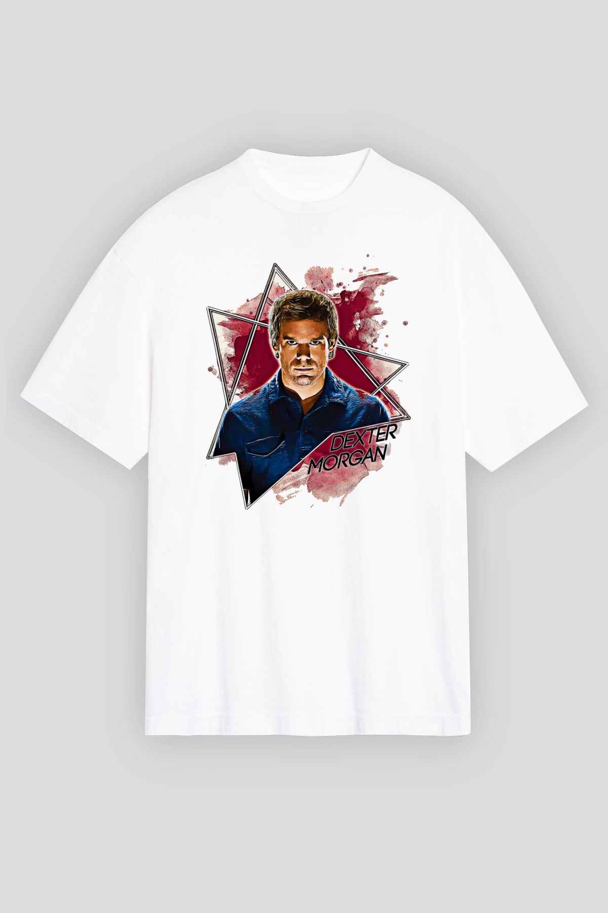 Dexter Baskılı Beyaz Unisex Oversize Tişört - Tshirt