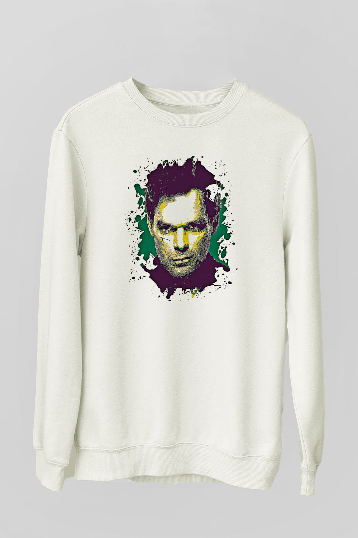 Dexter Baskılı Beyaz Unisex Sweatshirt