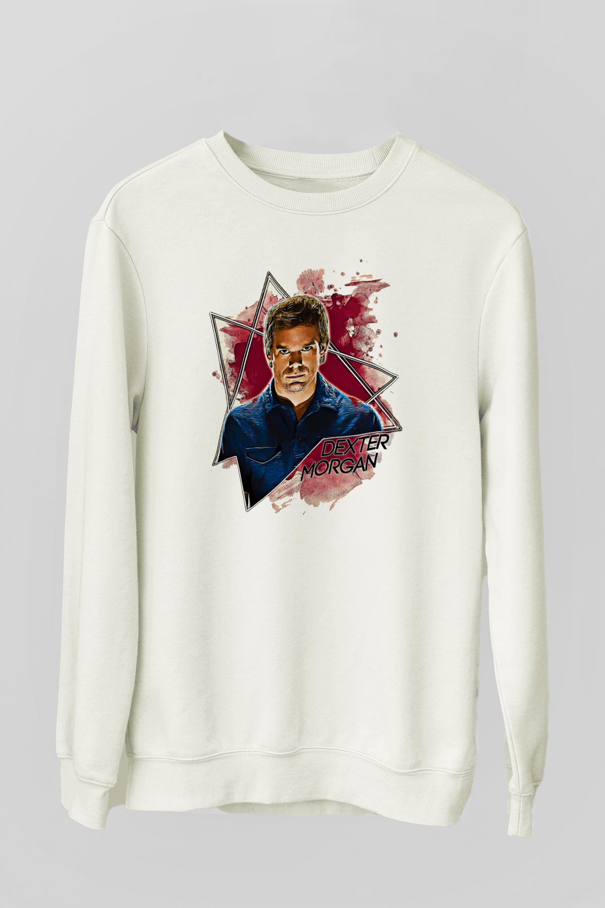 Dexter Baskılı Beyaz Unisex Sweatshirt