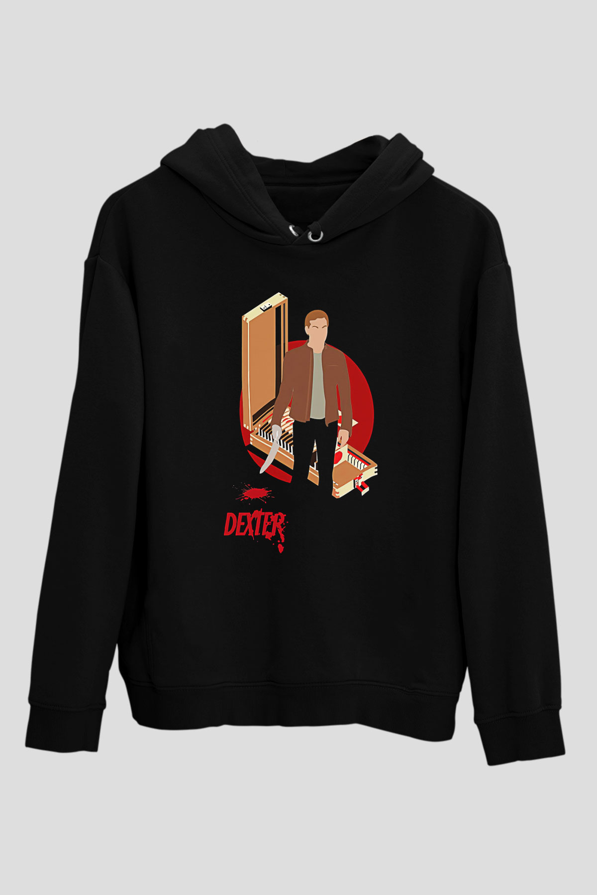 Dexter Baskılı Unisex Siyah Kapüşonlu Sweatshirt