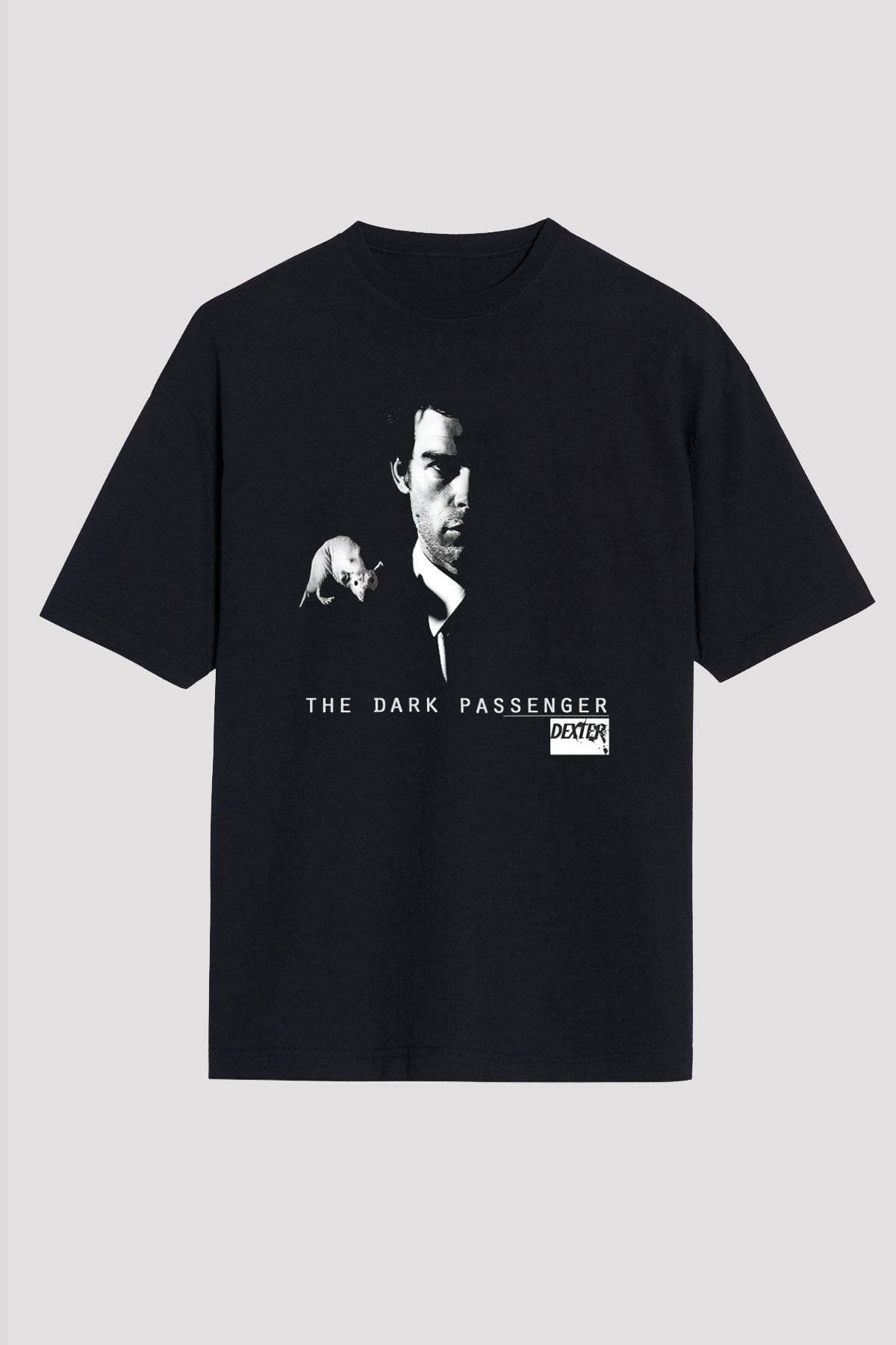 Dexter Baskılı Unisex Siyah Oversize Tişört - Tshirt