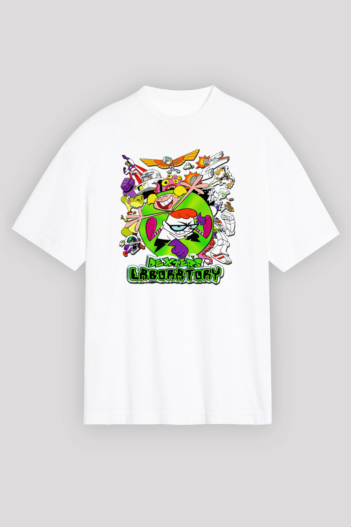 Dexter's Laboratory Beyaz Unisex Oversize Tişört T-Shirt