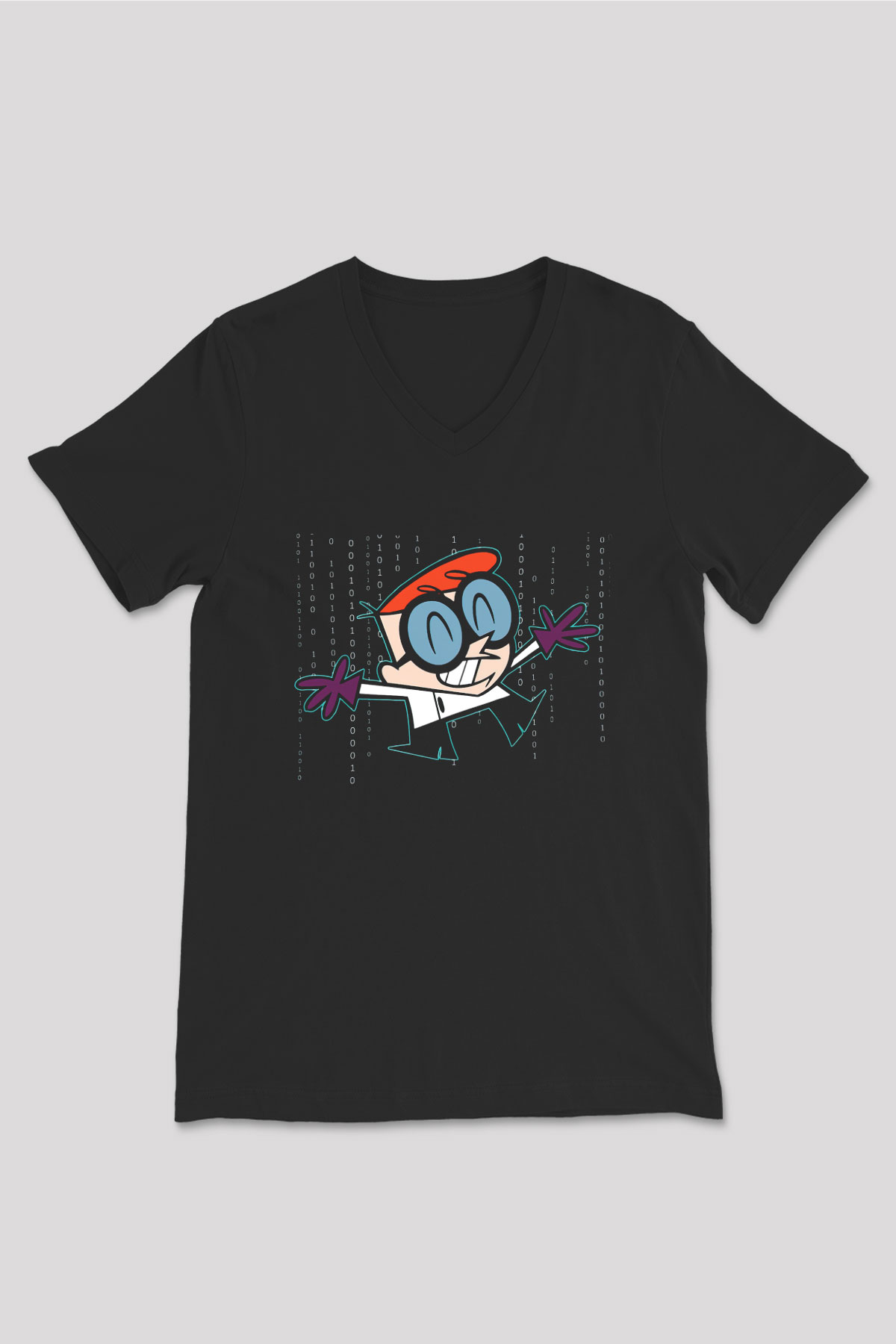 Dexter's Laboratory Siyah Unisex V Yaka Tişört