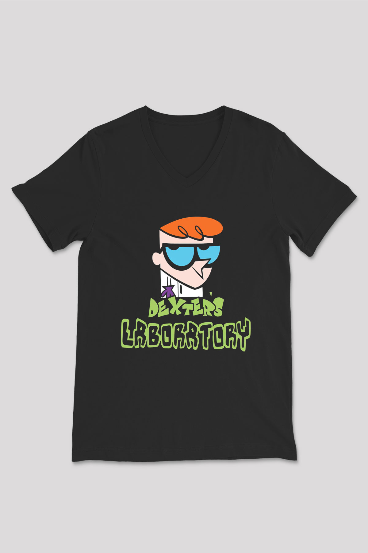 Dexter's Laboratory Siyah Unisex V Yaka Tişört T-Shirt
