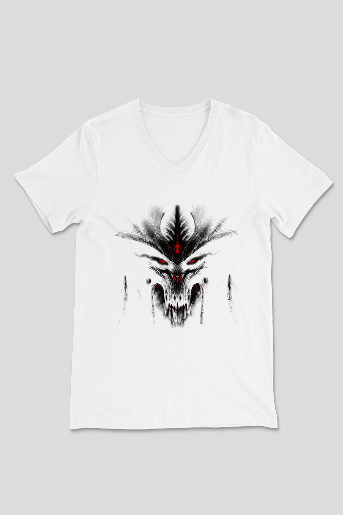 Diablo Beyaz Unisex V Yaka Tişört T-Shirt